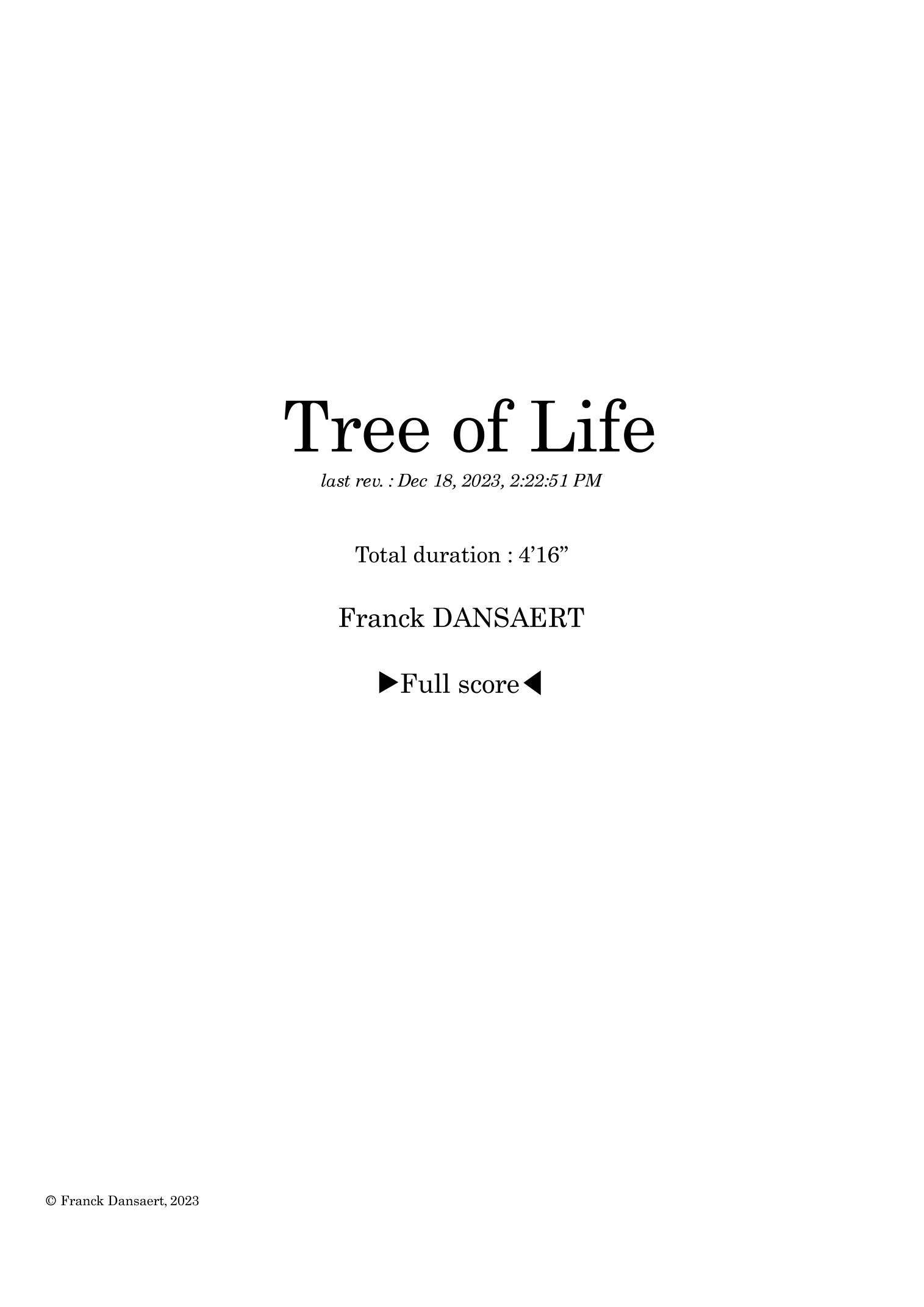 Tree of Life - Score Only by Franck Dansaert Full Orchestra