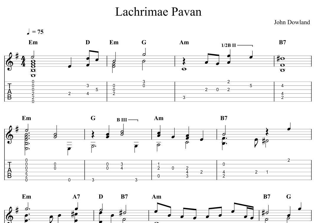 Lachrimae Pavan by John Dowland Sheet Music for Easy Guitar at