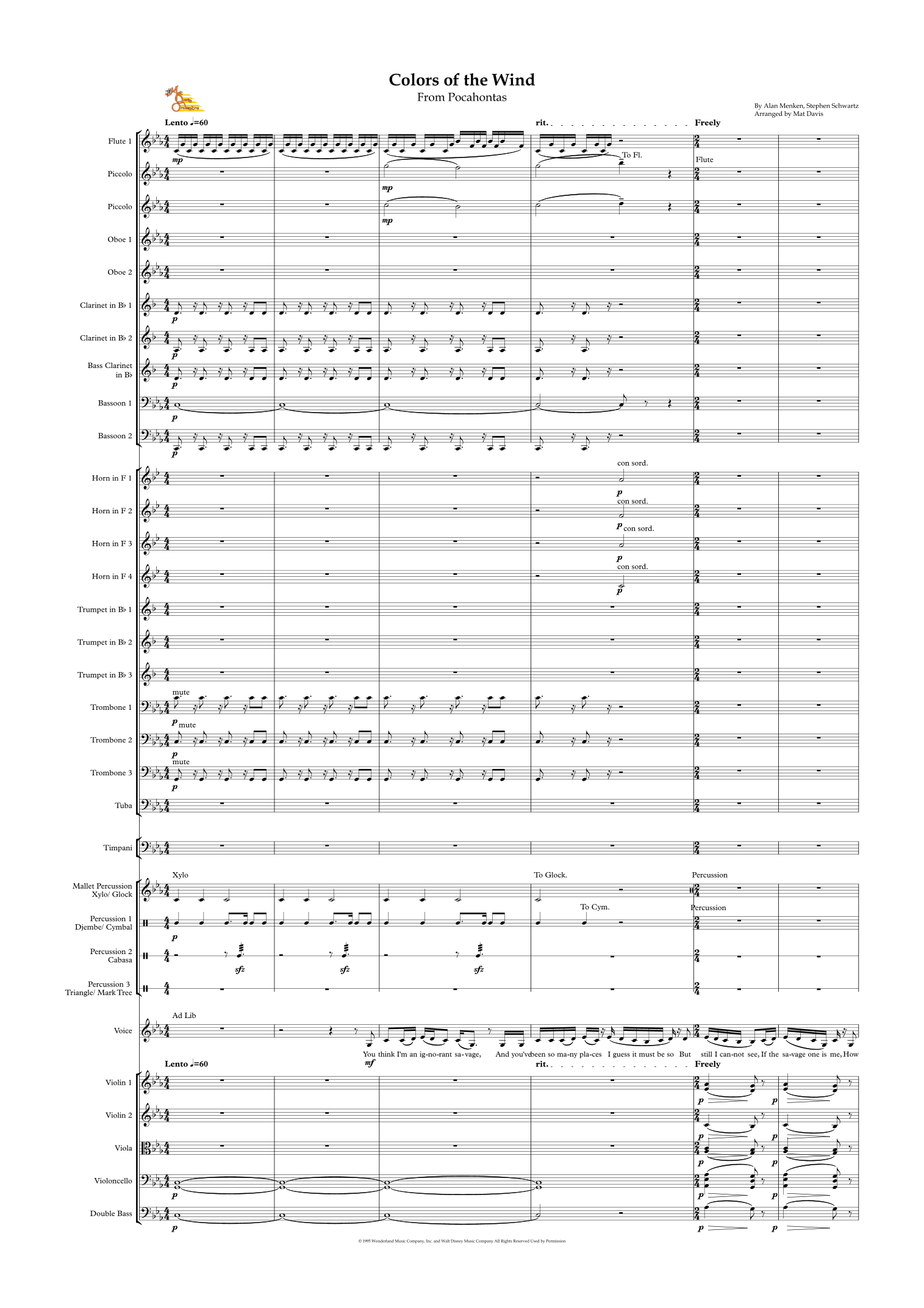 Colors Of The Wind (arr. Mat Davis) by Vanessa Williams 管弦乐团 - 预览