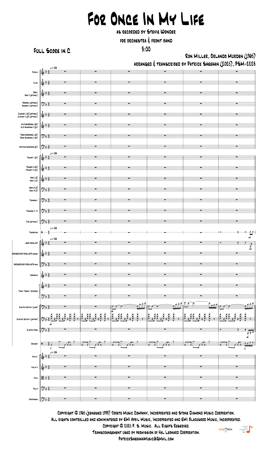 For Once In My Life (arr. Patrick Sheehan) by Stevie Wonder 全编制管弦乐团 - 预览