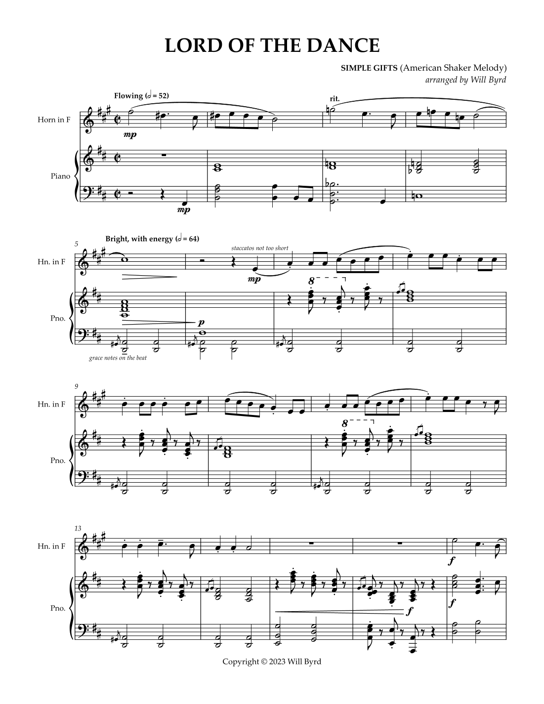 Lord of the Dance (Simple Gifts) (arr. Will Byrd) by Traditional Sheet