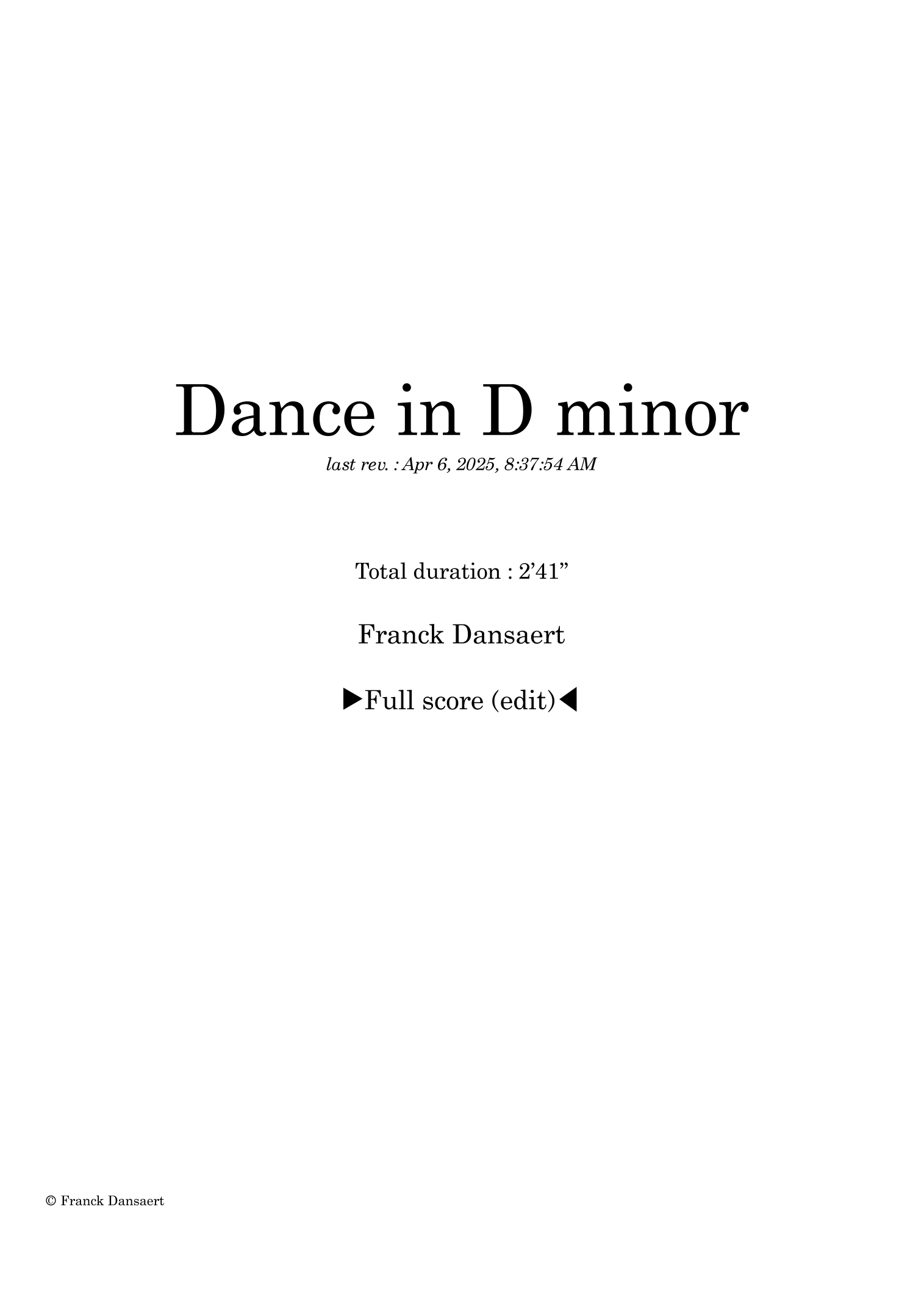 Dance in D minor - Score Only by Franck Dansaert Full Orchestra - 预览