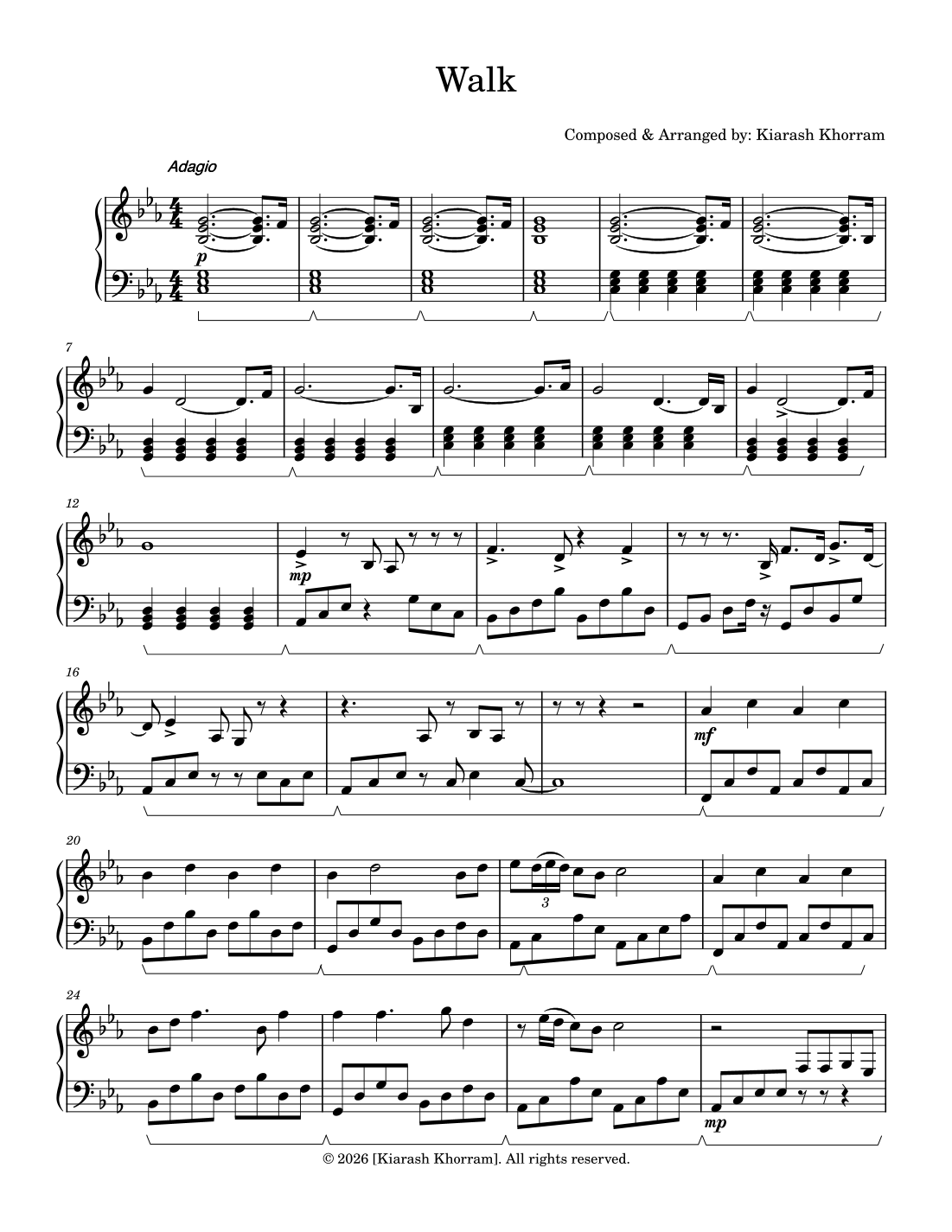 Walk by Kaman Sheet Music for Piano Solo at Sheet Music Direct