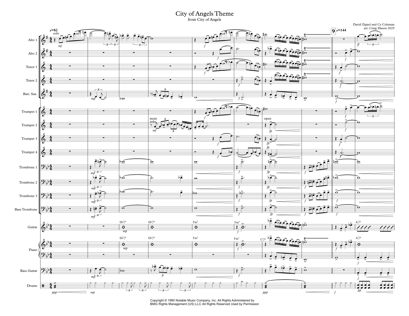 City Of Angels - Theme (arr. Craig Mason) by Mercurycarter Sheet Music