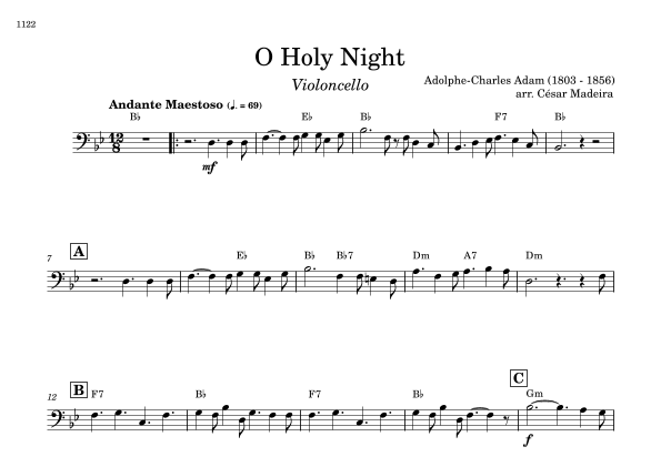 O Holy Night - Cello Solo - W/Chords (Full Score) Sheet Music | Adolphe