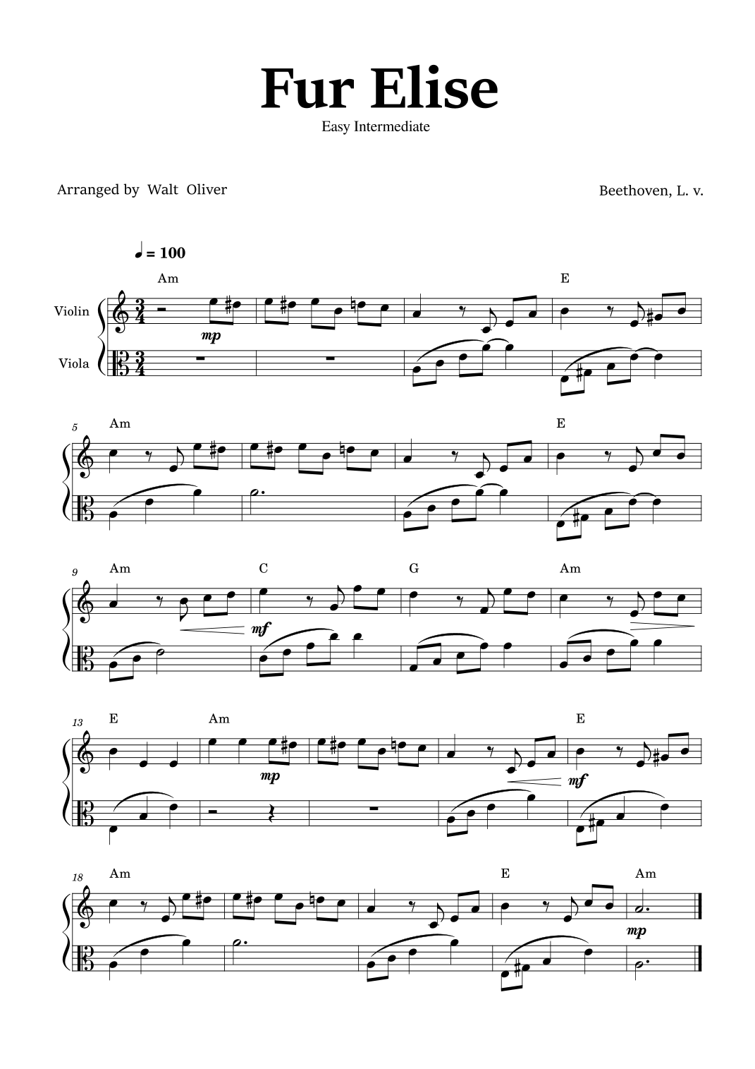 Fur Elise - Violin and viola - easy intermediate - Beethoven (with ...