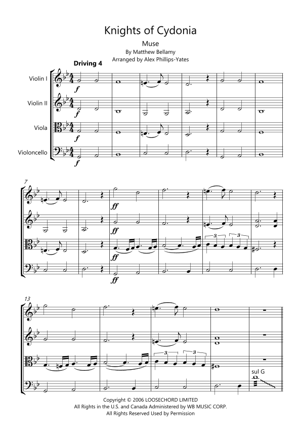 Knights Of Cydonia Sheet Music Muse String Quartet