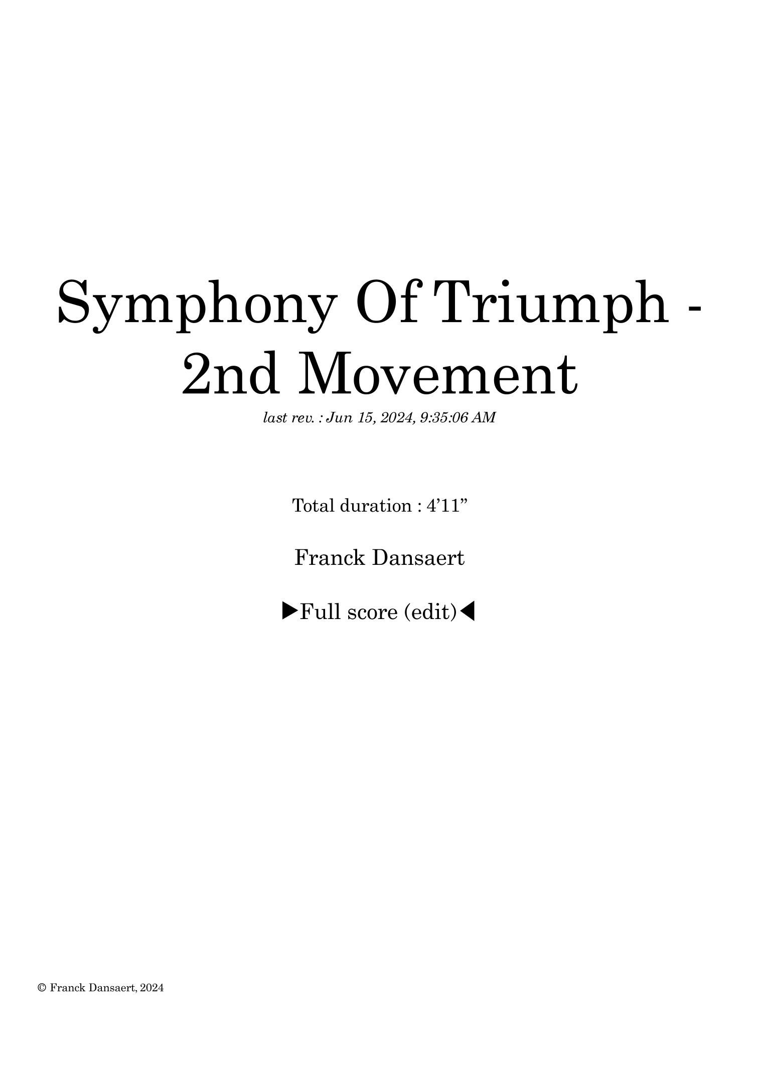 【弗兰克·丹萨特《凯旋交响曲（第二乐章）》管弦乐总谱】Symphony of Triumph (second movement) - Score Only by Franck Dansaert Full Orchestra PDF乐谱下载