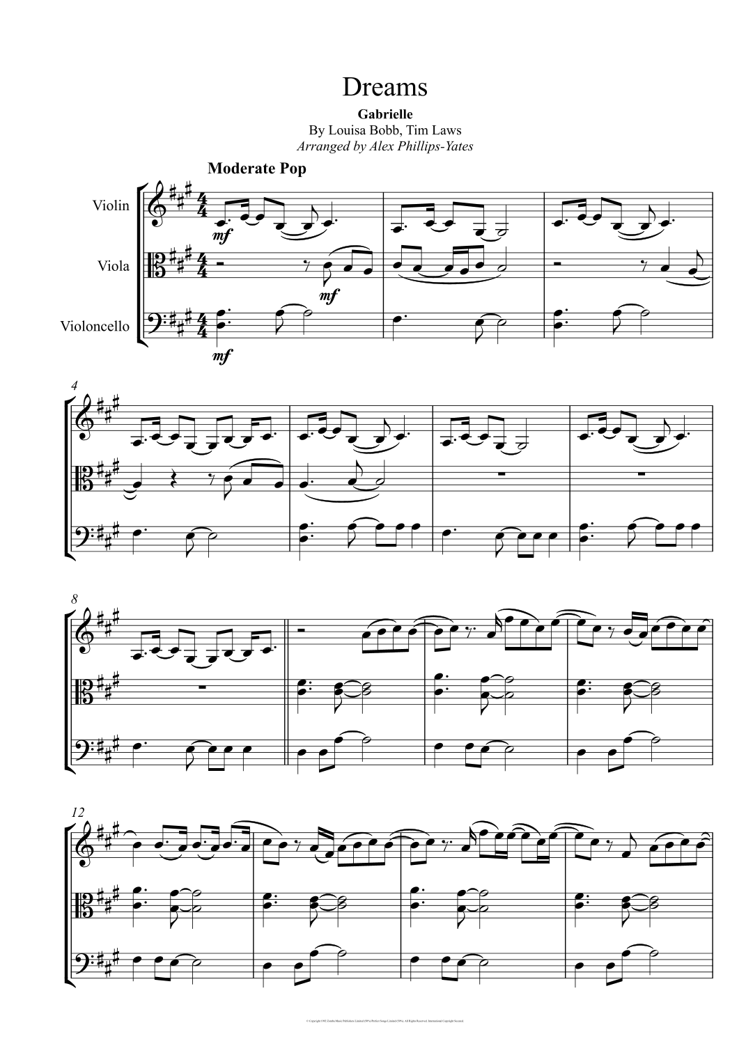Dreams (arr. Alex Phillips-Yates) by Gabrielle Sheet Music for String ...