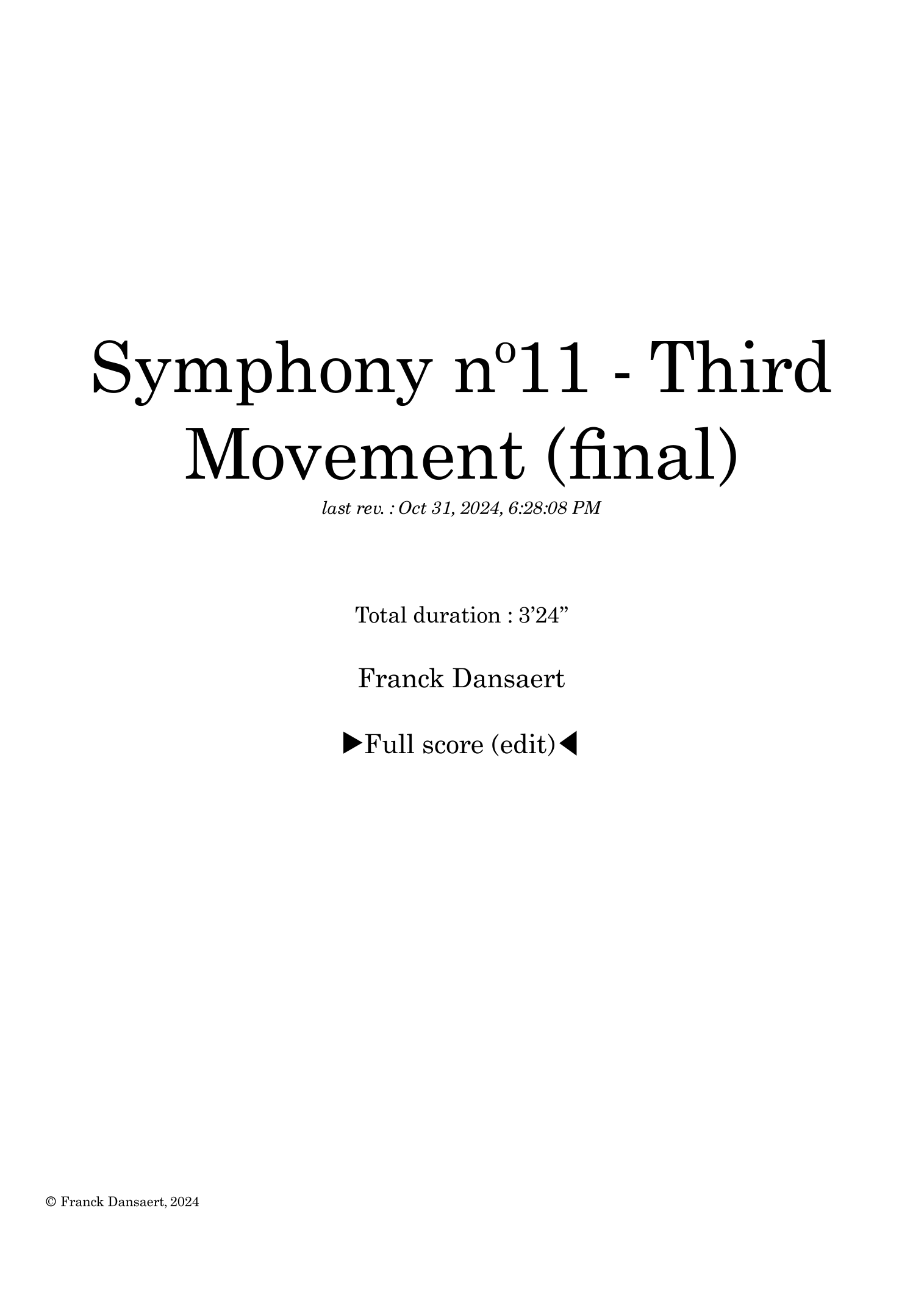Symphony nº11 (third movement) - Score Only by Franck Dansaert Full Orchestra (第十一交响曲第三乐章 - 仅总谱 - Franck Dansaert 管弦乐团) - 预览