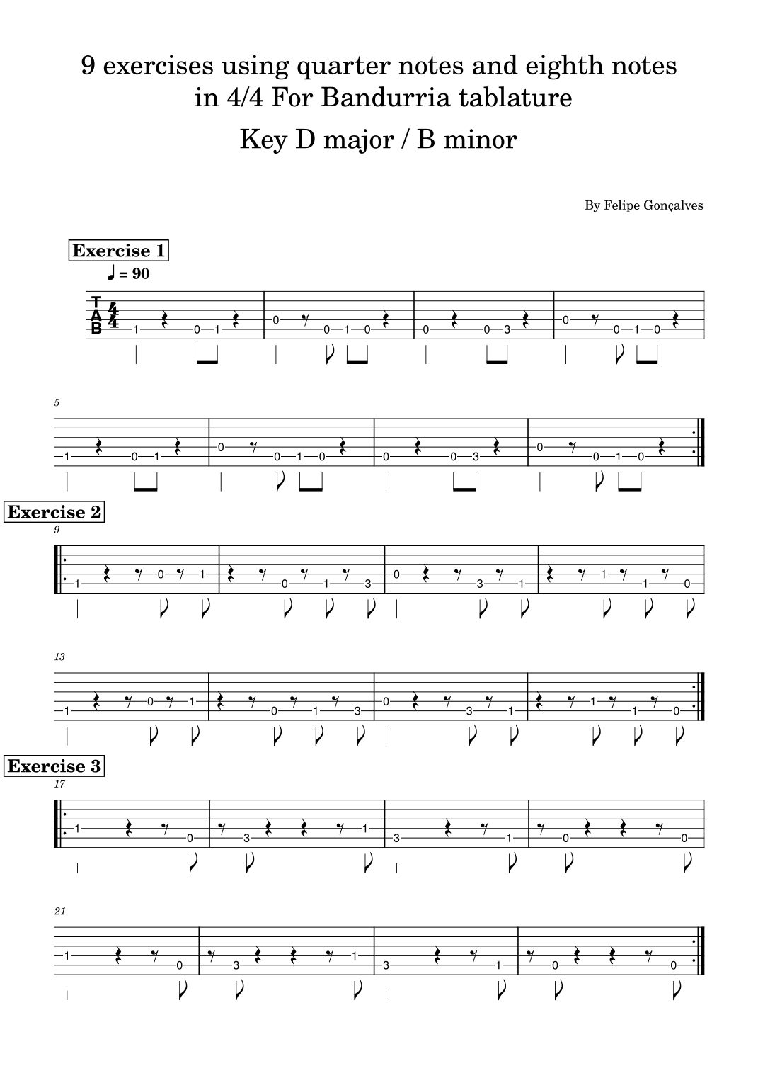 9 exercises using quarter notes and eighth notes in 4/4 For Bandurria ...