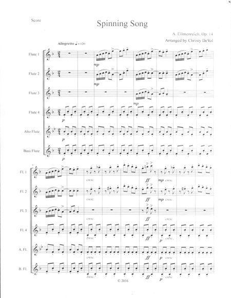 Spinning Song (For Flute Choir) (arr. Christy DeVol) Sheet Music | A ...
