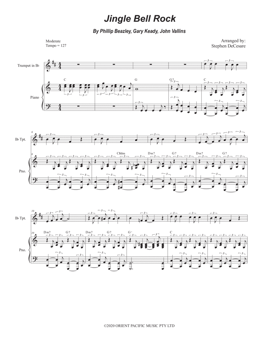 Jingle Bell Rock Sheet Music John Mcintyre Vallins Trumpet and Piano