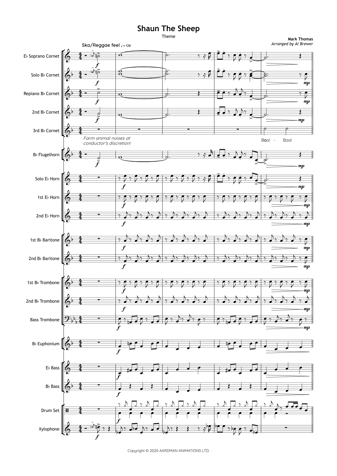 Shaun The Sheep Arr Al Brewer By Mark Thomas Sheet Music For Brass 