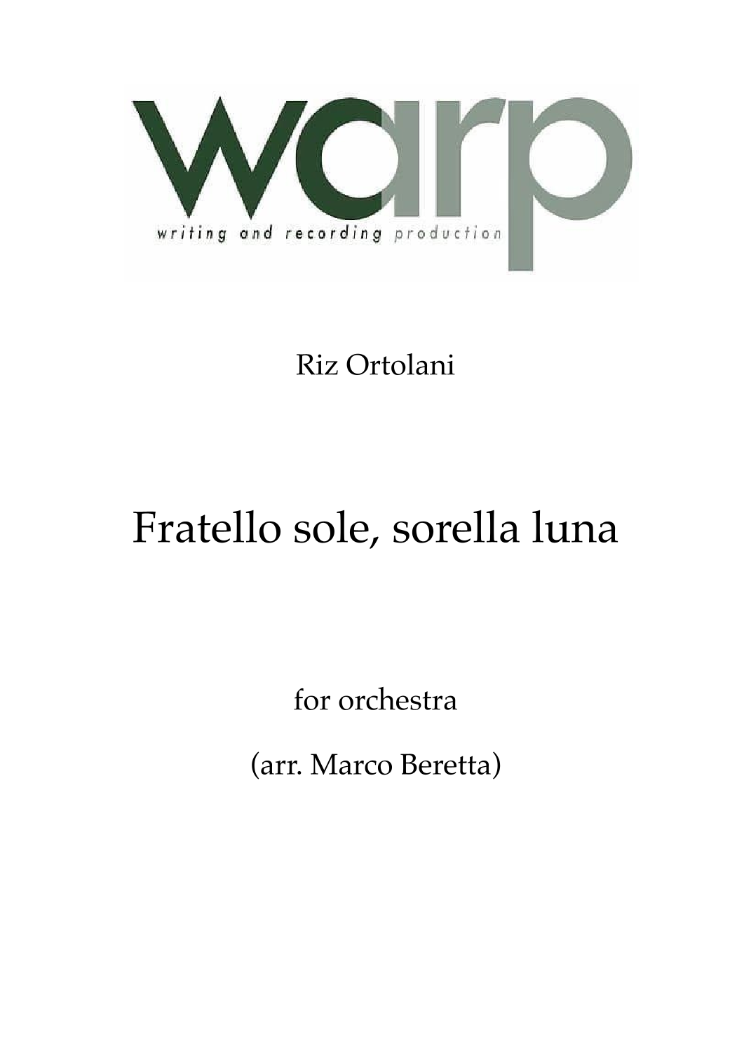 Fratello sole, sorella luna (arr. Marco Beretta) by Riz Ortolani Full Orchestra