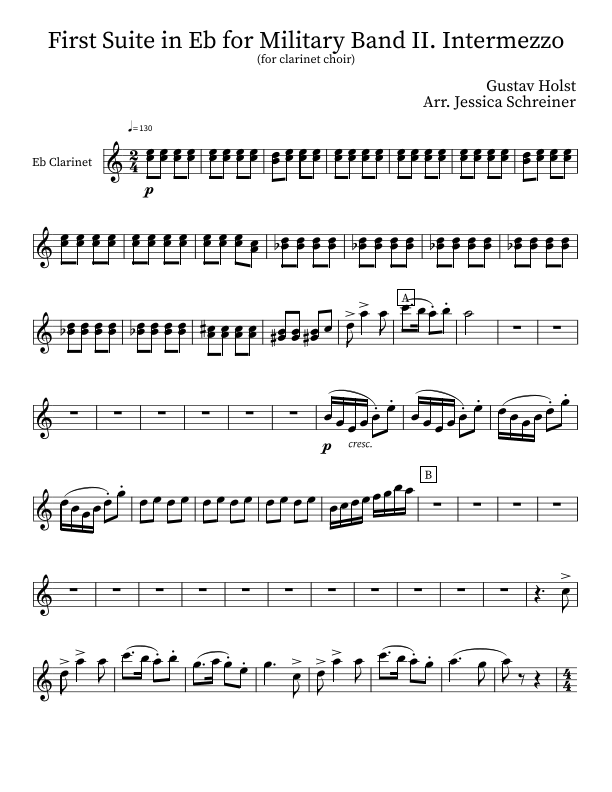 First Suite in Eb for Military Band II. Intermezzo (For Choir