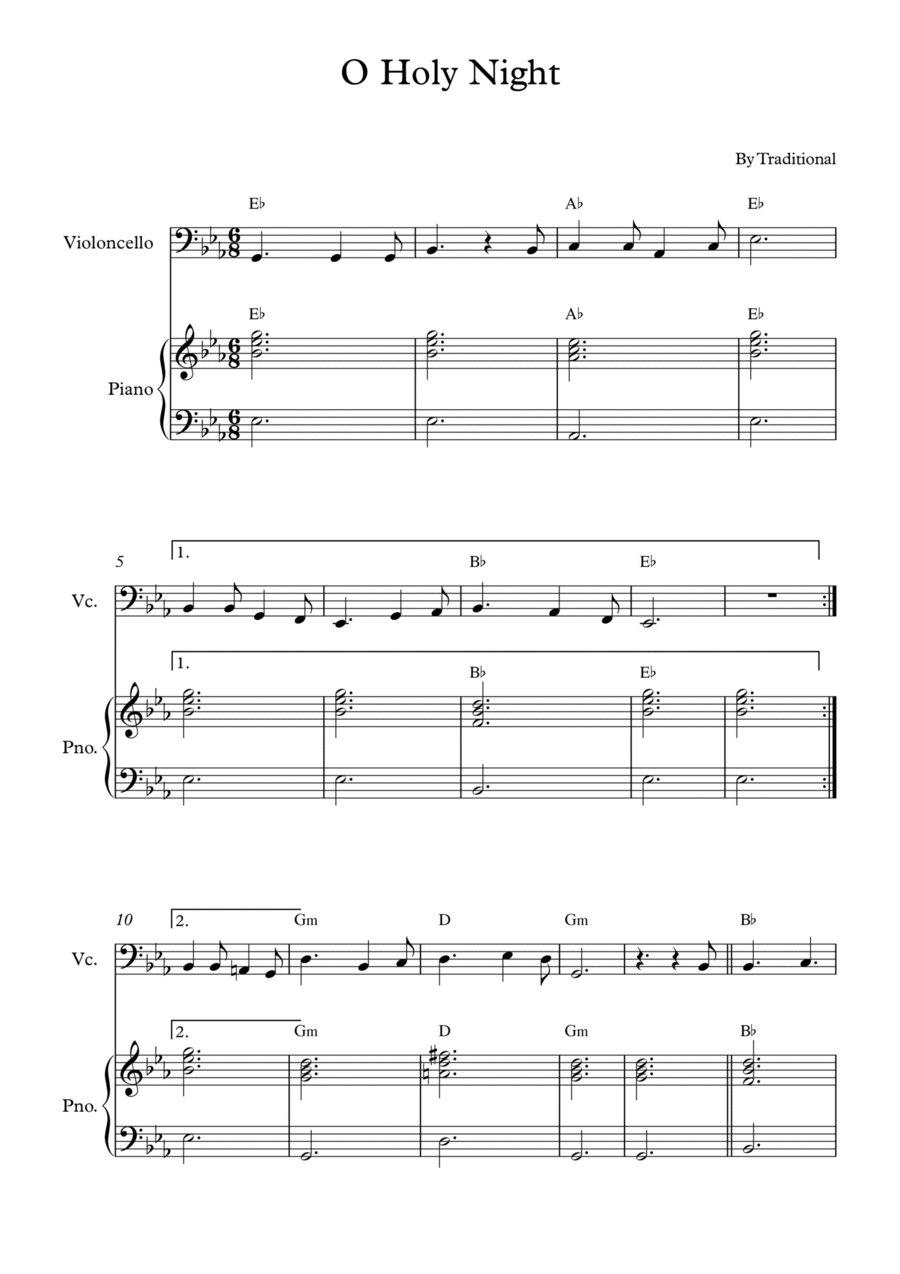 O Holy Night - Cello (arr. Wesley S. SIlva) by Traditional Sheet Music