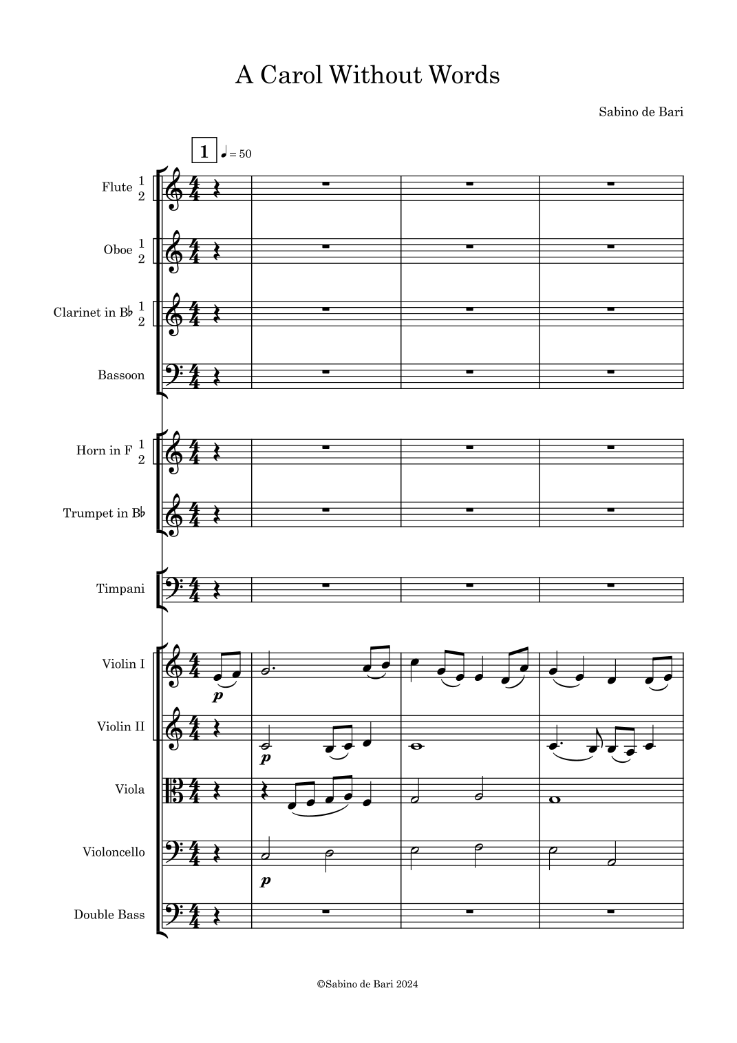 【萨比诺·德·巴里《无言颂歌》管弦乐总谱】A Carol Without Words by Sabino de Bari Full Orchestra PDF乐谱下载