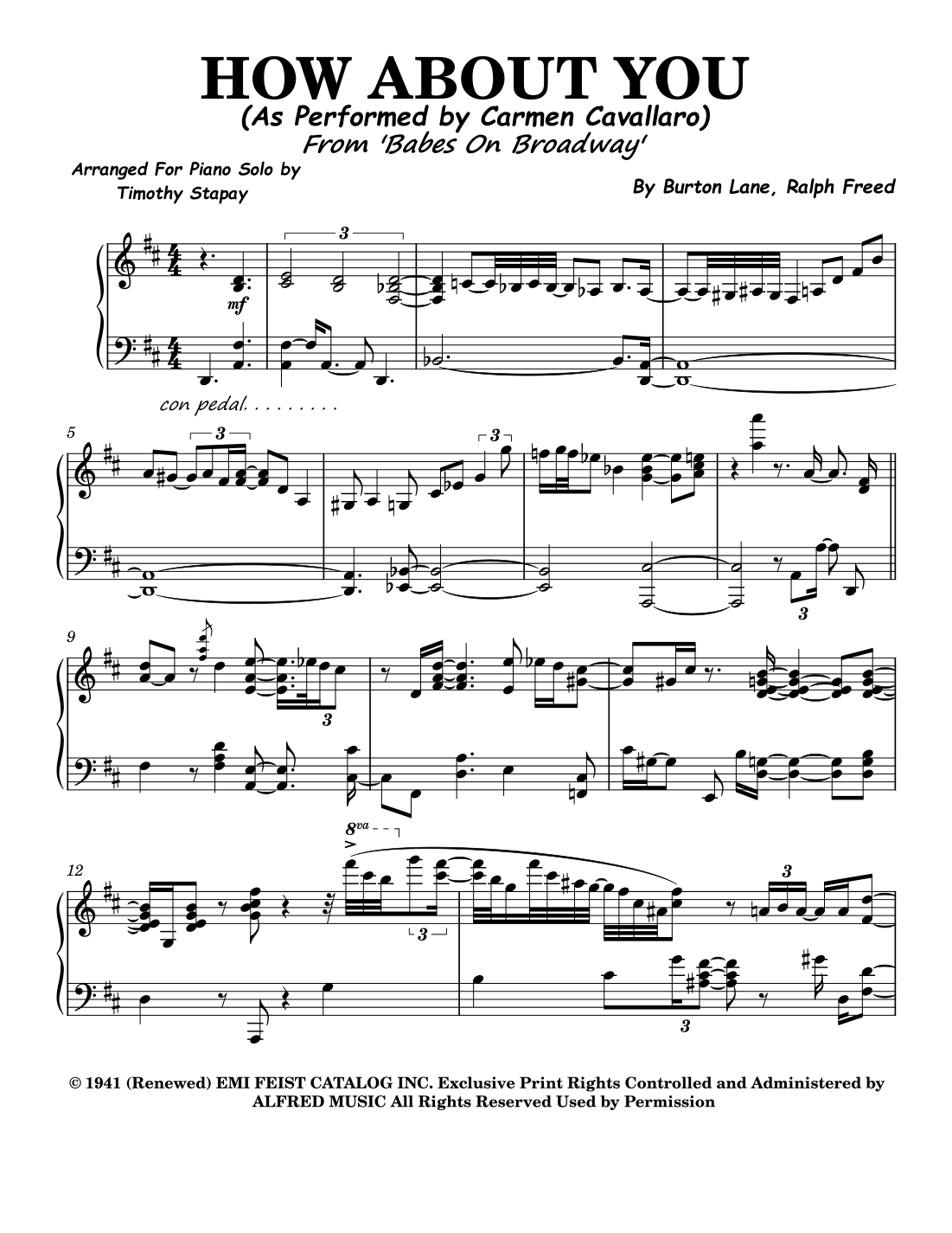 How About You? (arr. John Fries) by Burton Lane Sheet Music for