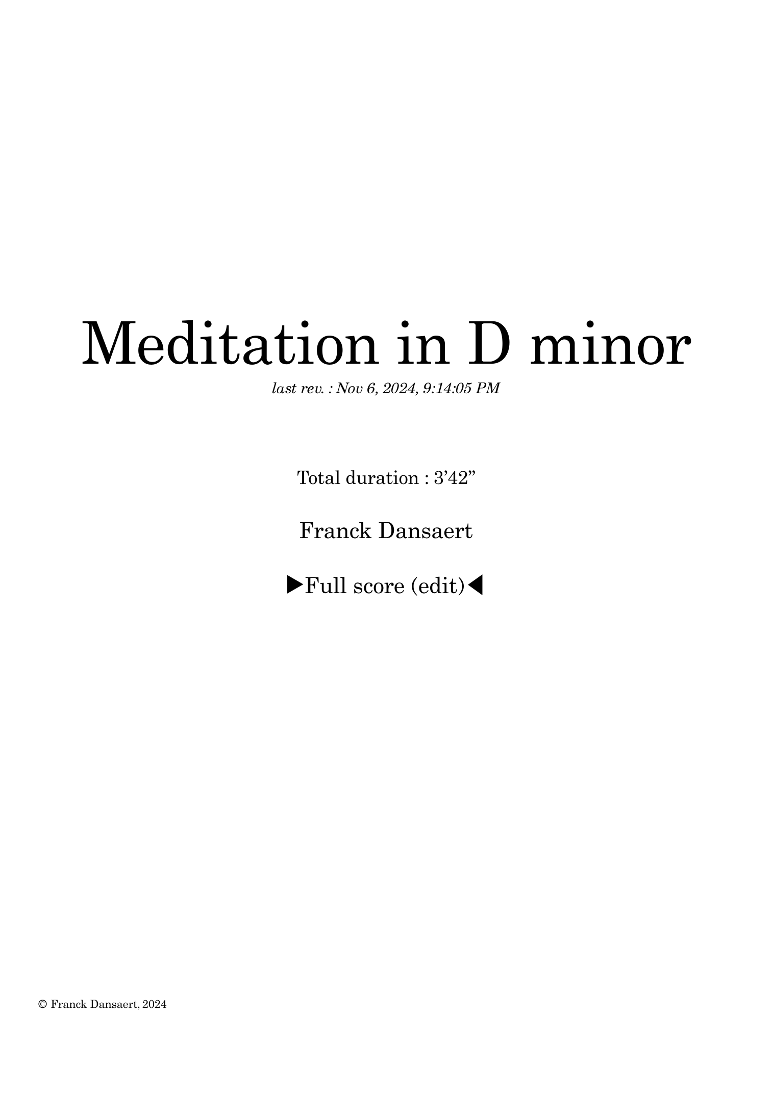 Meditation in D minor - Score Only by Franck Dansaert Full Orchestra