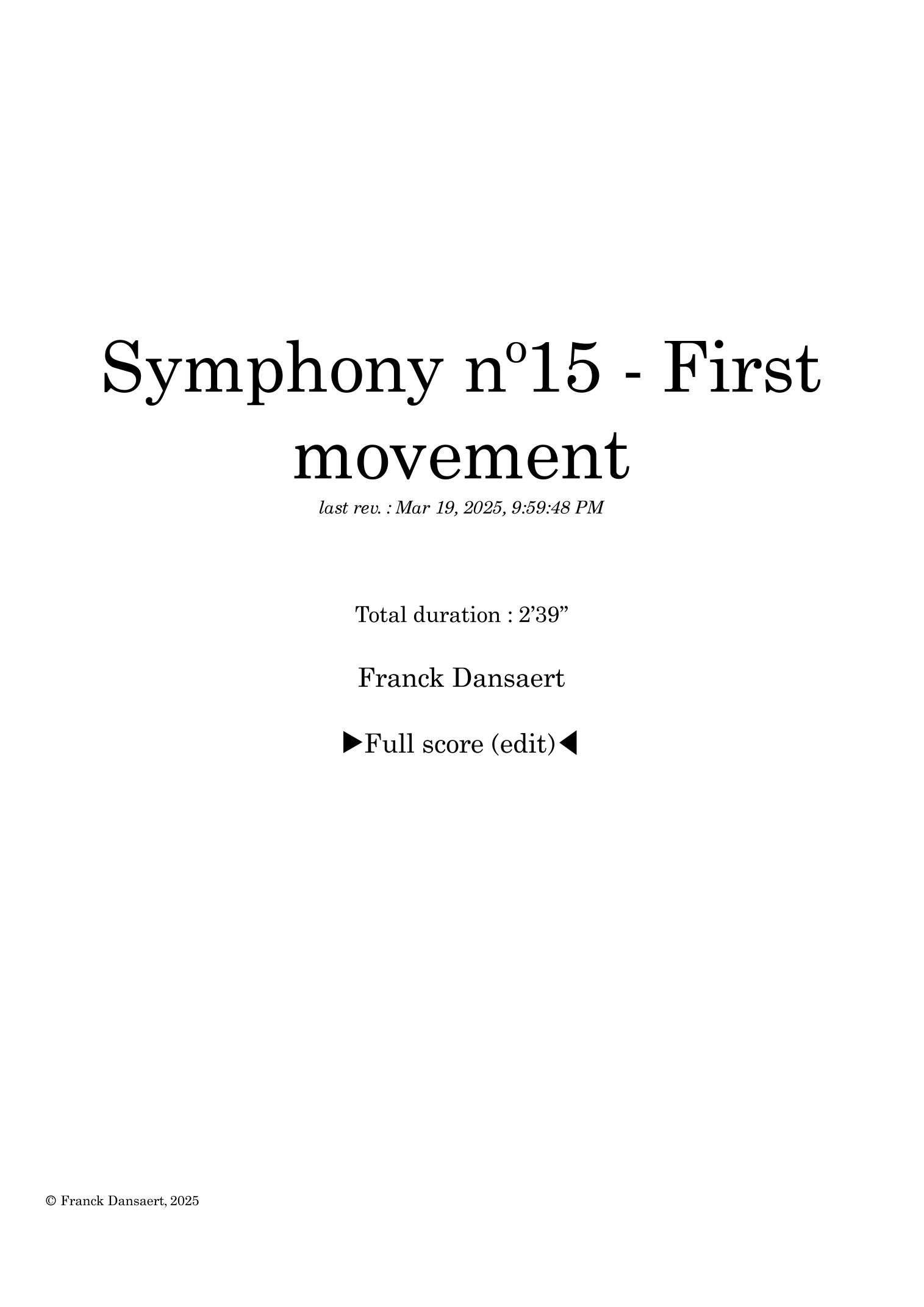 Symphony nº15 (first movement) - Score Only by Franck Dansaert Full Orchestra
