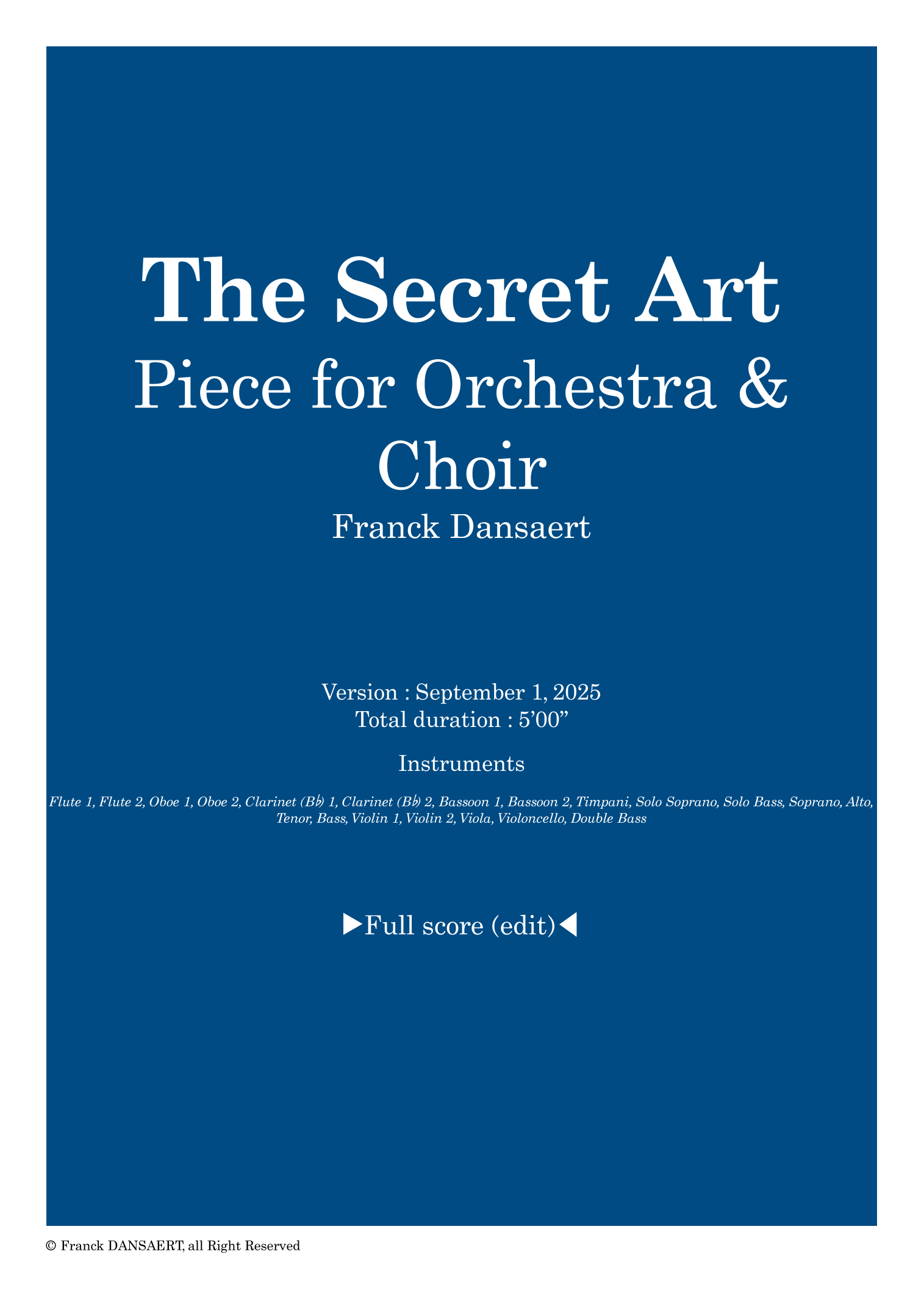 The Secret Art - Score Only by Franck Dansaert Full Orchestra