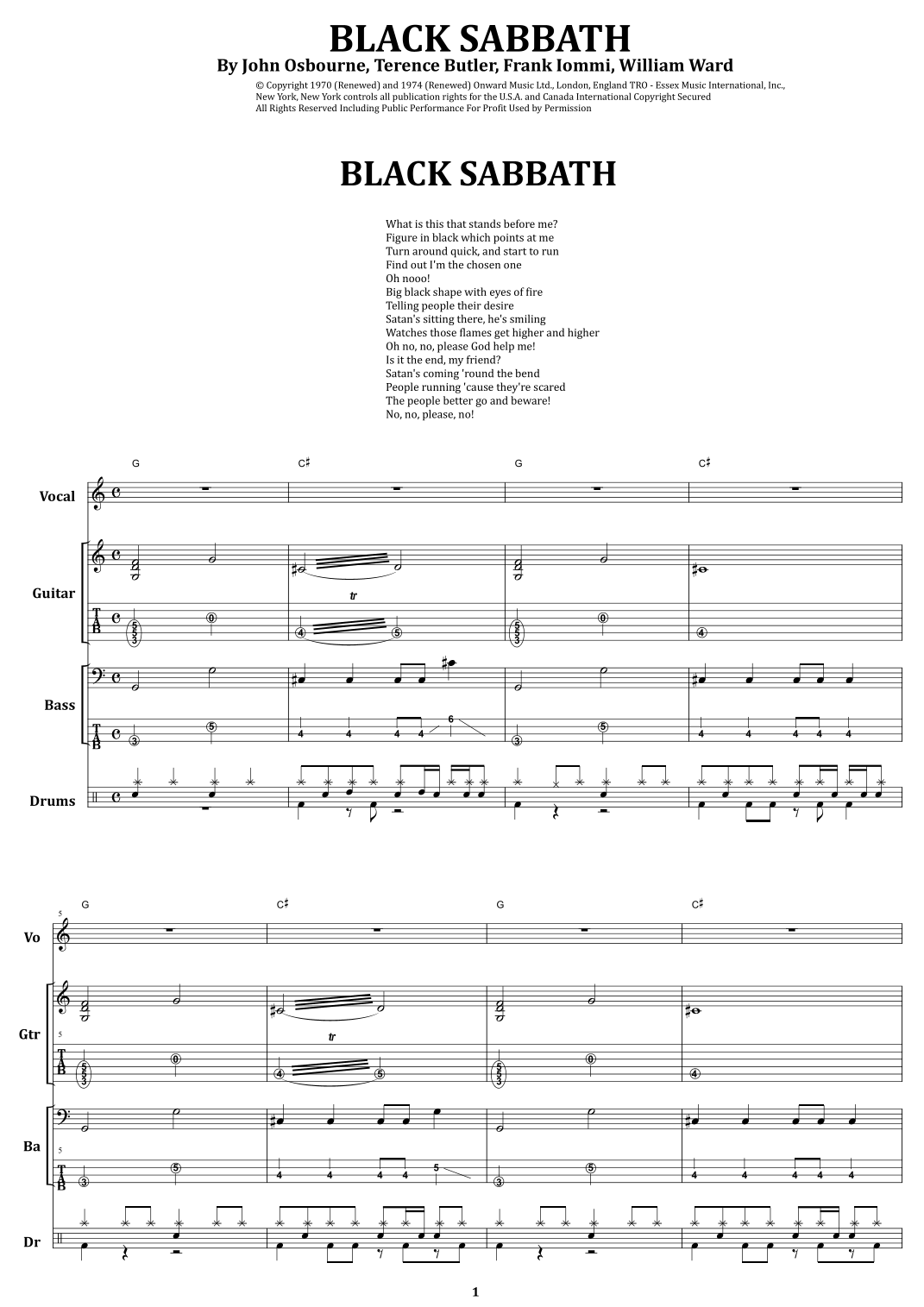 Black Sabbath by Black Sabbath Sheet Music for Guitar Tab at Sheet