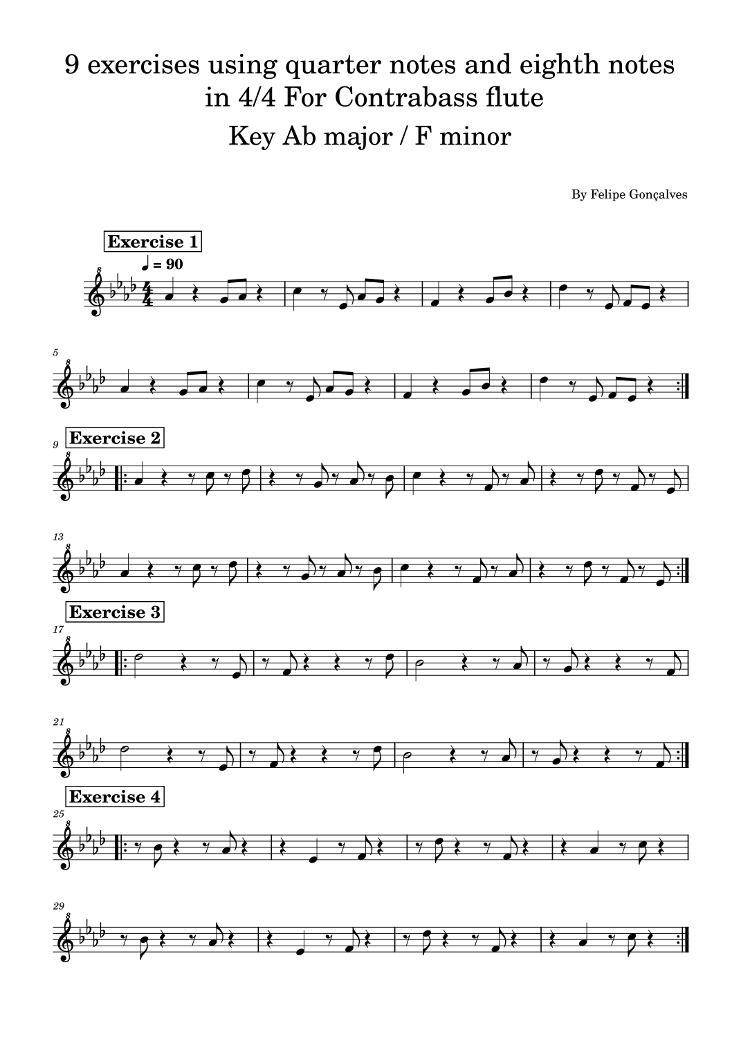 8 exercises using quarter notes & eighth notes for Contrabass flute the ...