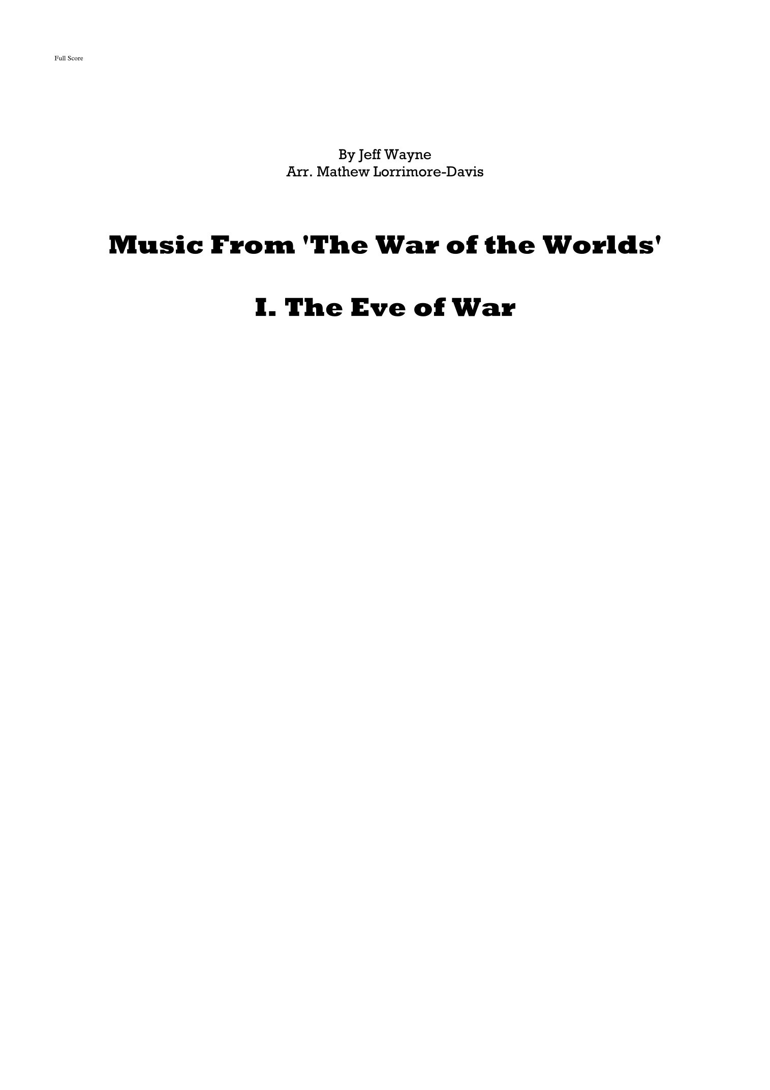 The Eve Of The War (arr. Mathew Lorrimore-Davis) by Jeff Wayne Full Orchestra