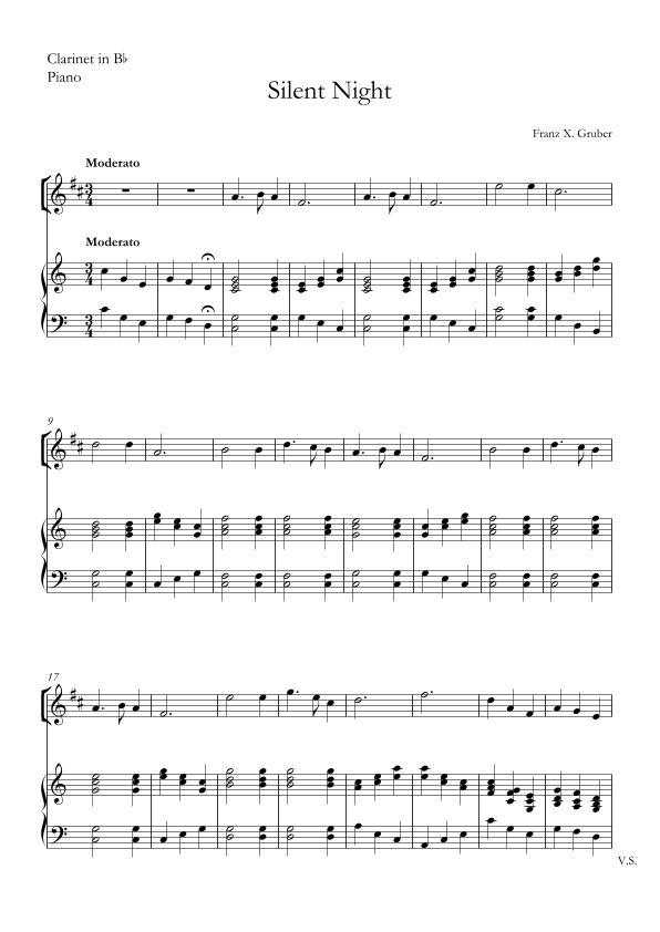 Silent Night Sheet Music | Franz X. Gruber | Clarinet and Piano