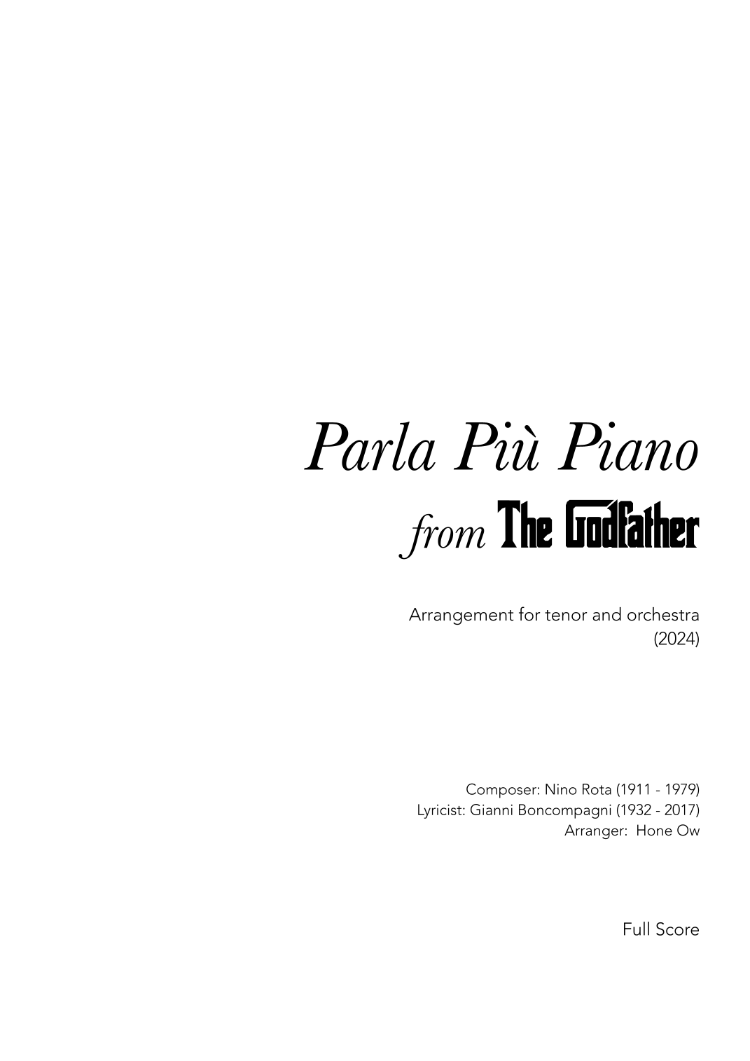 Parla Piu Piano (arr. Hone Ow) by Lawrence Kusik Full Orchestra