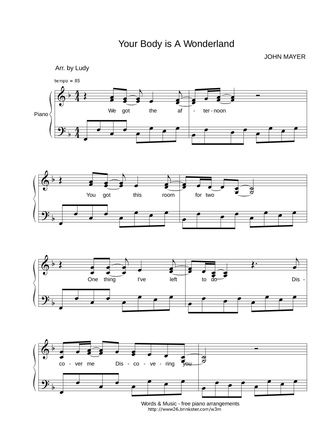 Your Body Is A Wonderland (arr. Unknown by John Mayer Sheet Music for ...