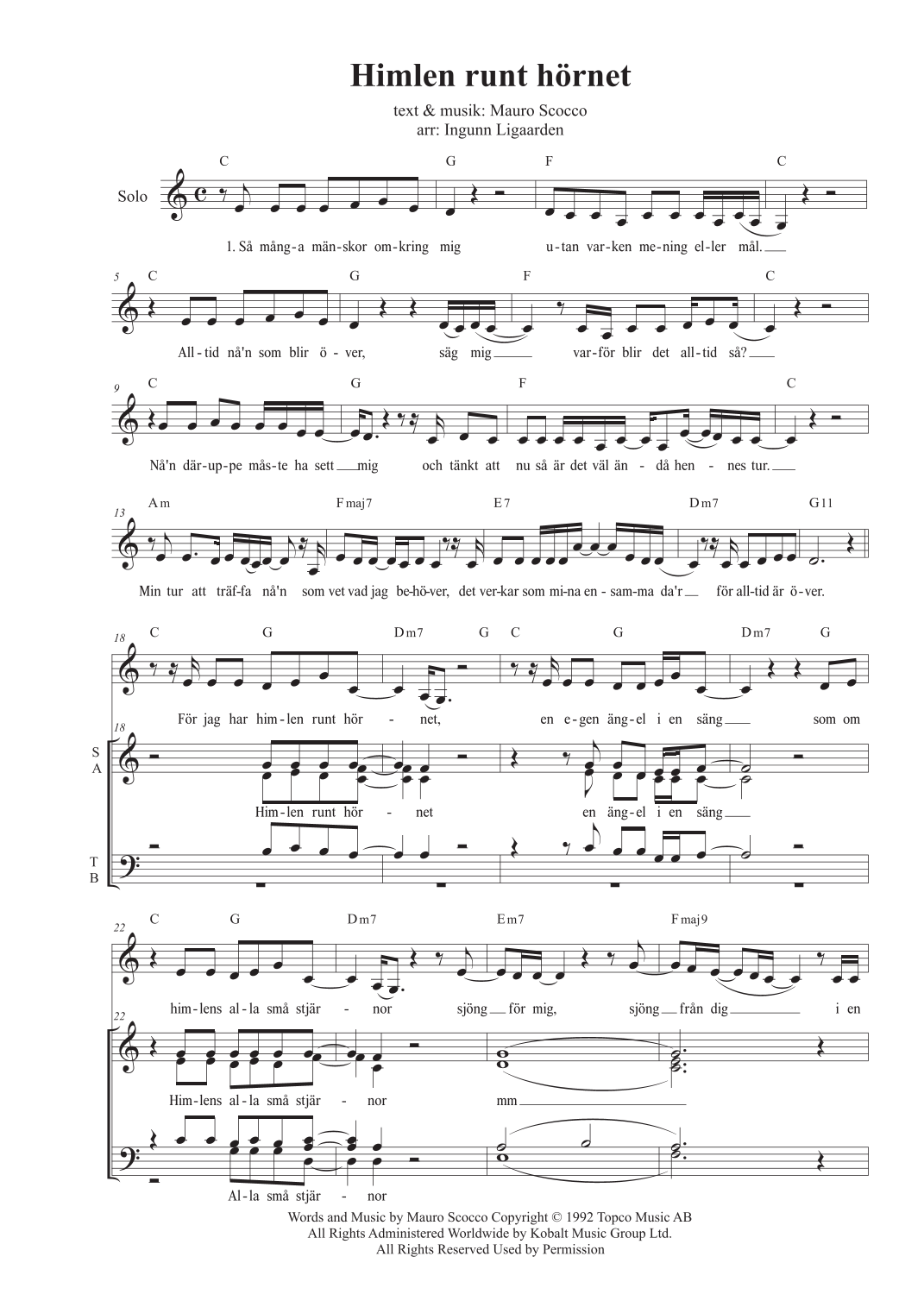 Himlen Runt Hornet by Lisa Nilsson Sheet Music for SATB divisi Choir ...