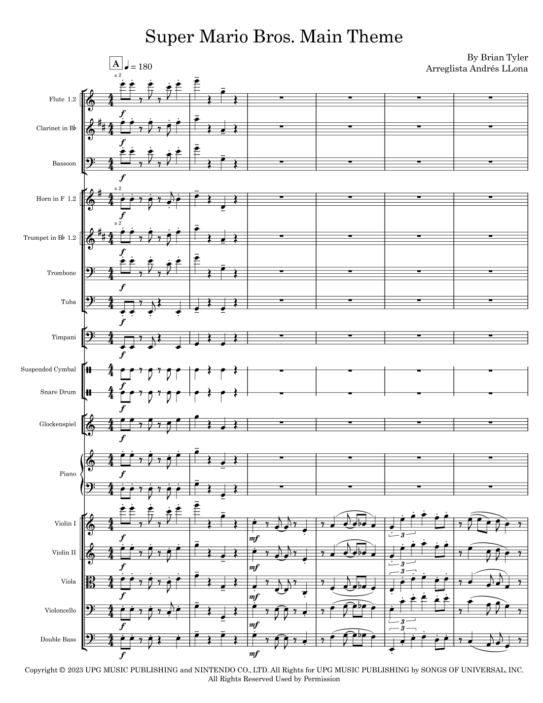 Super Mario Bros. Opus (arr. Andrés LLona) by Brian Tyler Full Orchestra