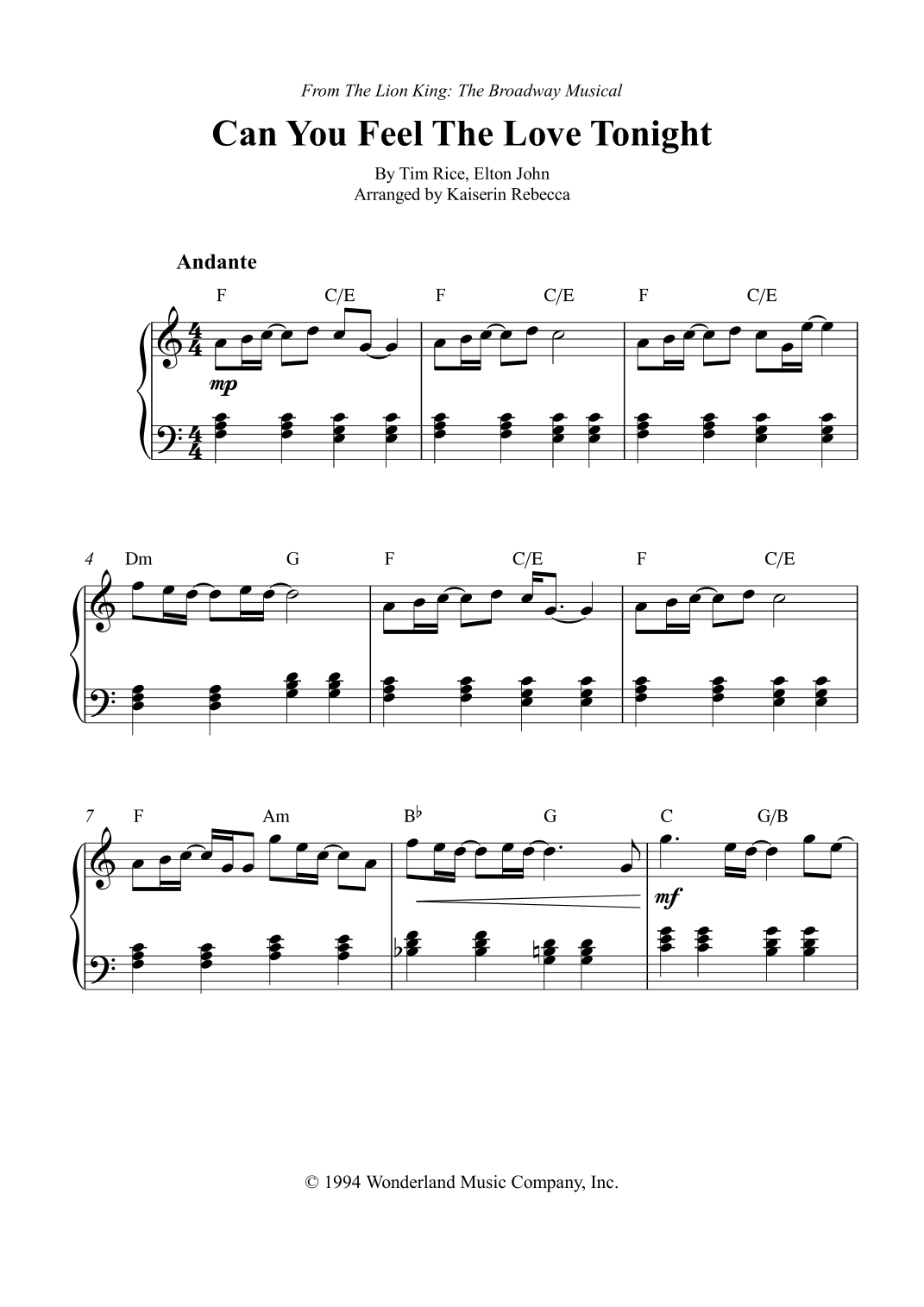 Can You Feel The Love Tonight (arr. Kaiserin Rebecca) by Elton John ...