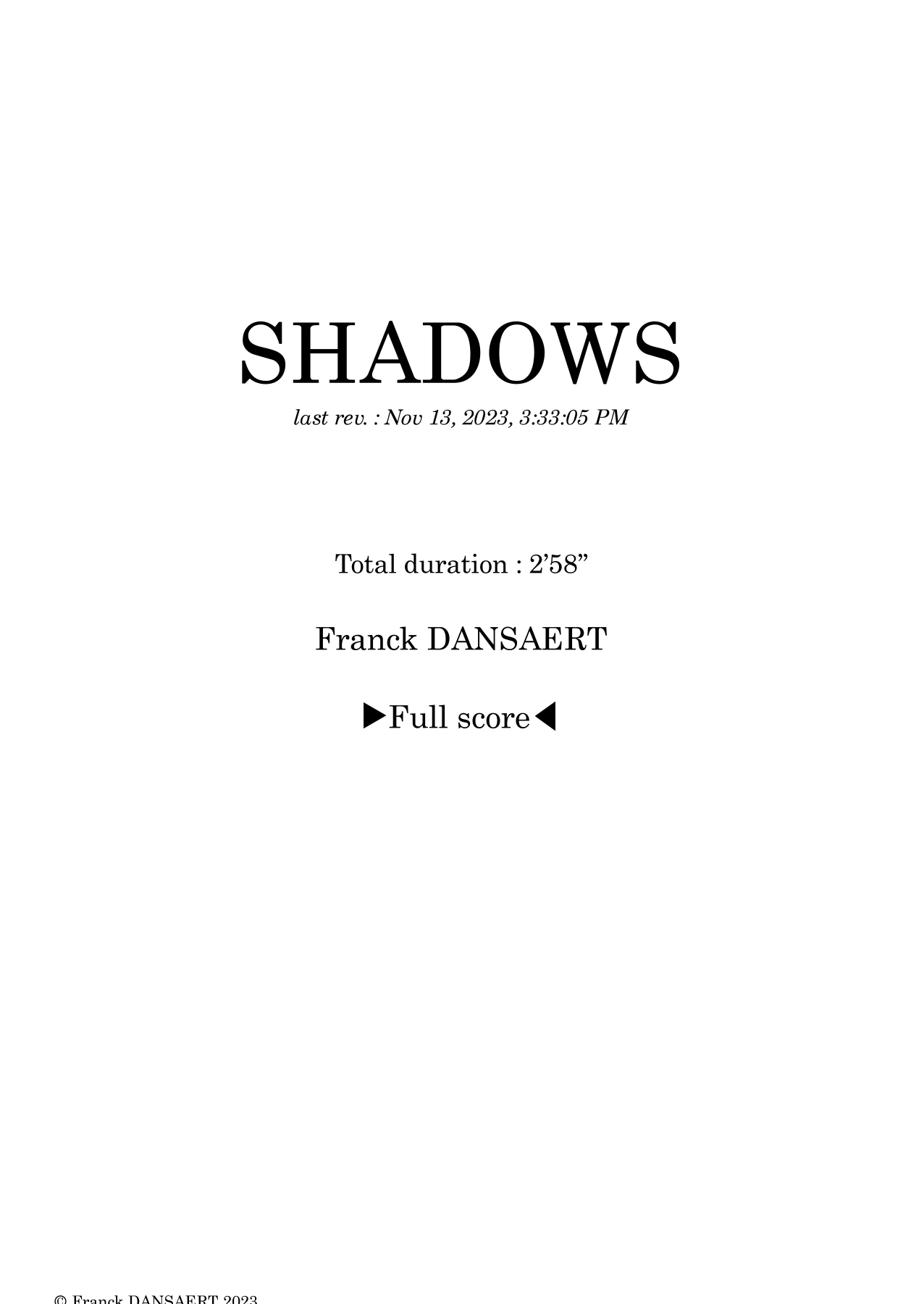 Shadows - Score Only by Franck Dansaert Full Orchestra