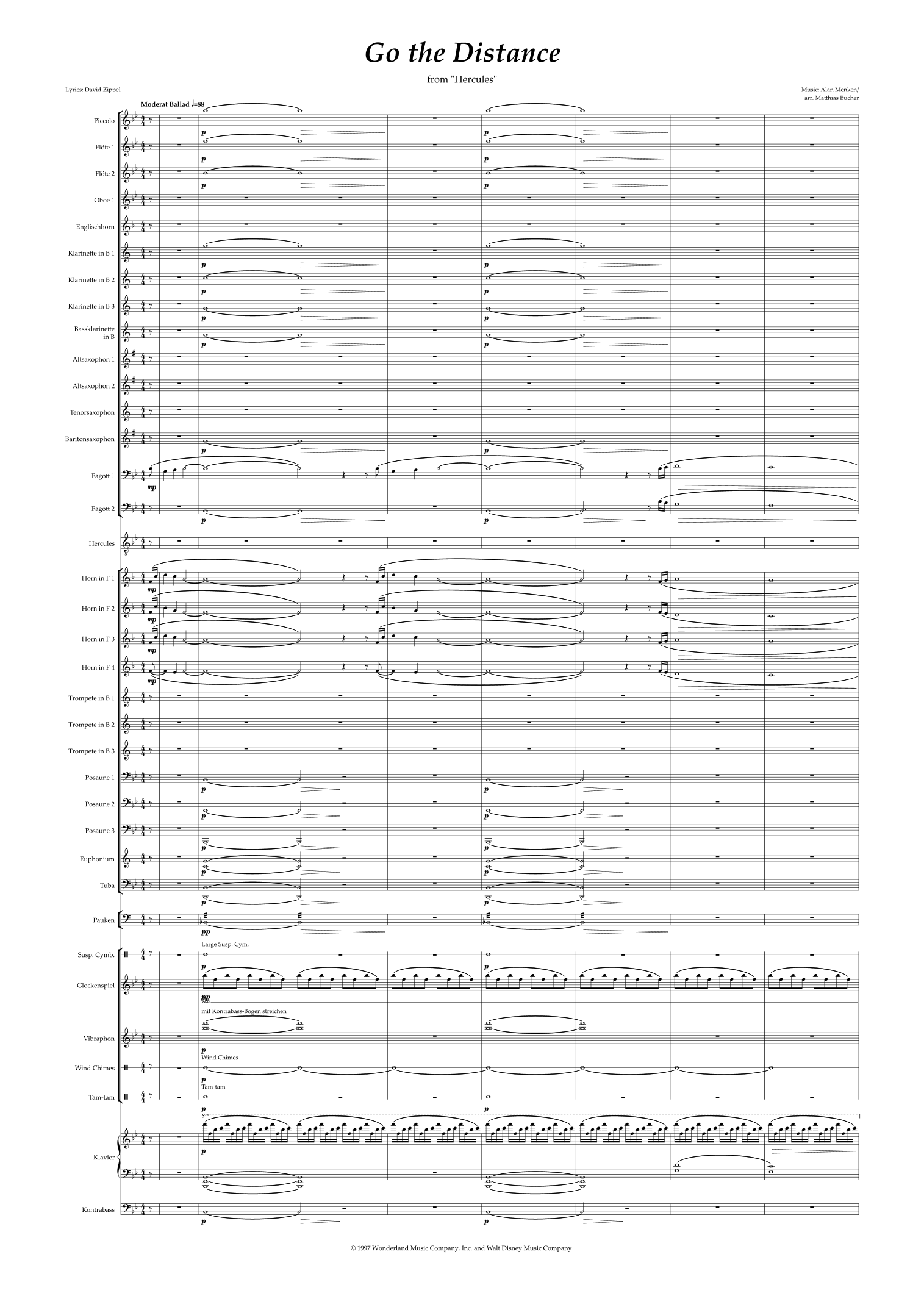 Interactive Digital Sheet Music preview of 'Go The Distance (arr. Matthias Bucher)' by Michael Bolton, Concert Band page 1
