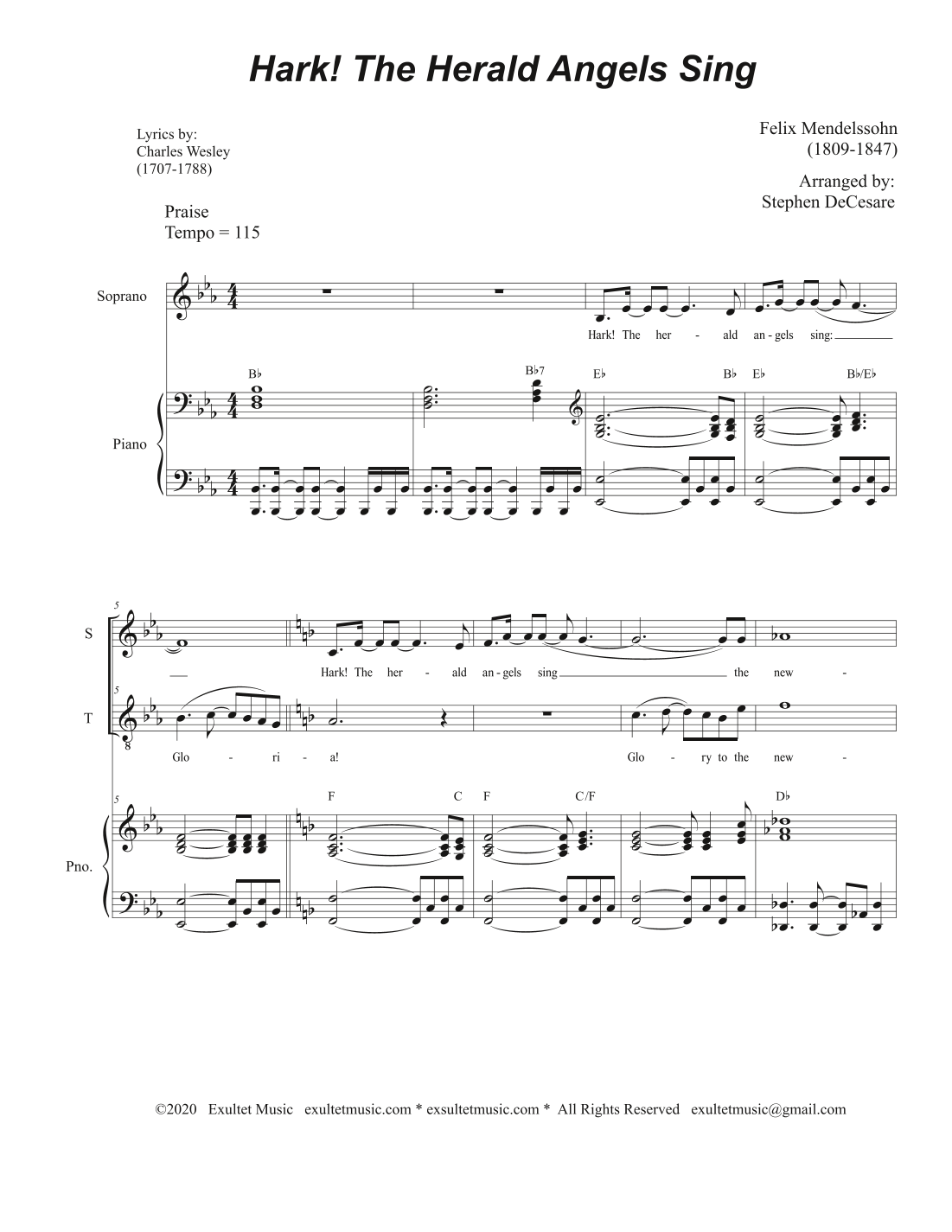 Hark! The Herald Angels Sing (Duet for Soprano and Tenor Solo) (arr. Stephen DeCesare) Digital Sheet Music