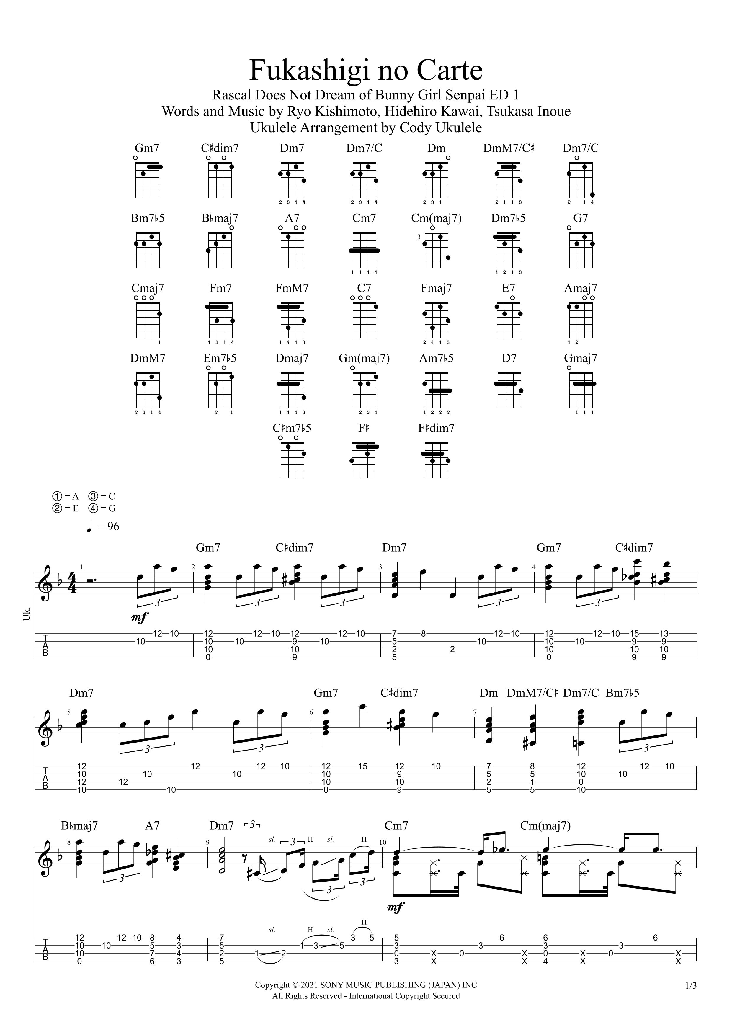 Fukashigi No Carte arr Cody Ukulele By Hidehiro Kawai Sheet Music Fukashigi No Carte arr Cody Ukulele By Hidehiro Kawai Sheet Music