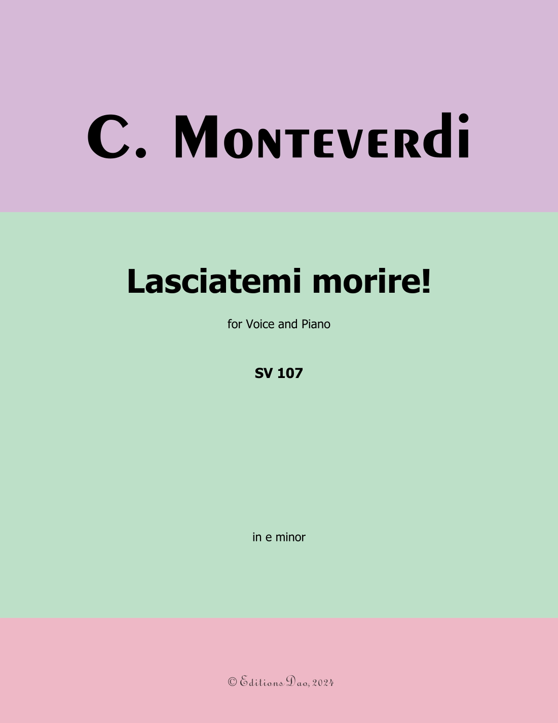 Lasciatemi morire! by Monteverdi, in e minor (arr. Editions Dao) Digital Sheet Music