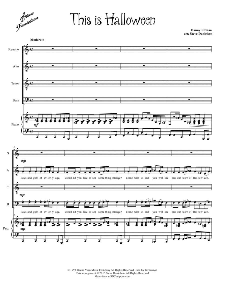 Vista previa interactiva de Partituras Digitales de 'This Is Halloween (arr. Steve Danielson)' por Danny Elfman, SATB Coro page 1
