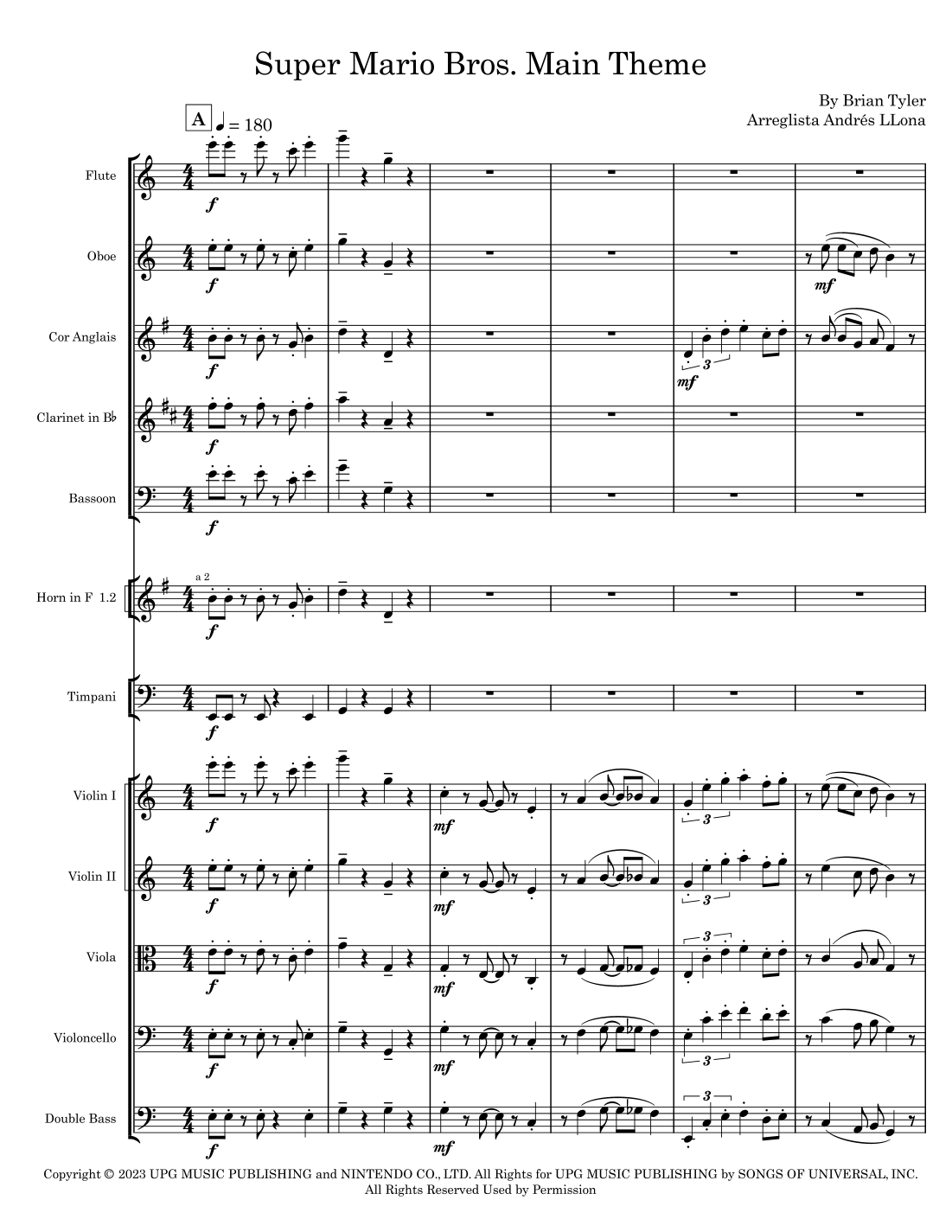 Super Mario Bros. Opus (arr. Andrés LLona) by Brian Tyler Full Orchestra