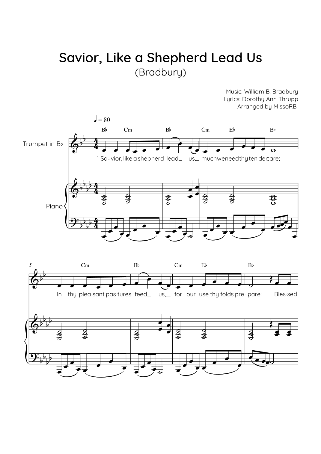 Savior, Like a Shepherd Lead Us (Bradbury) - Trumpet With Piano in Ab ...