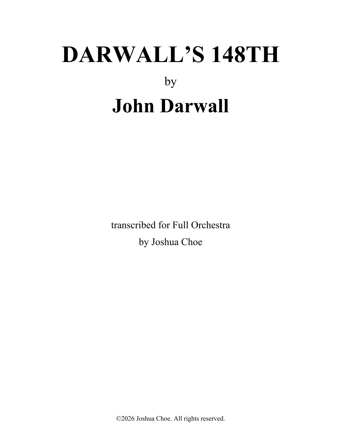 DARWALL'S 148TH (Alternative Instrumentation) (arr. Joshua Choe) by John Darwall Full Orchestra