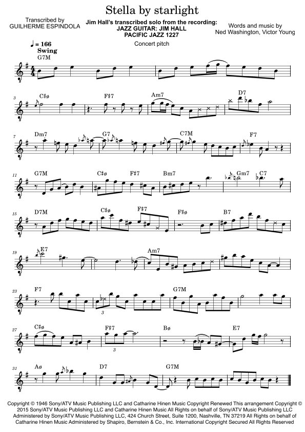 Stella By Starlight by Ray Charles Sheet Music for Solo Guitar