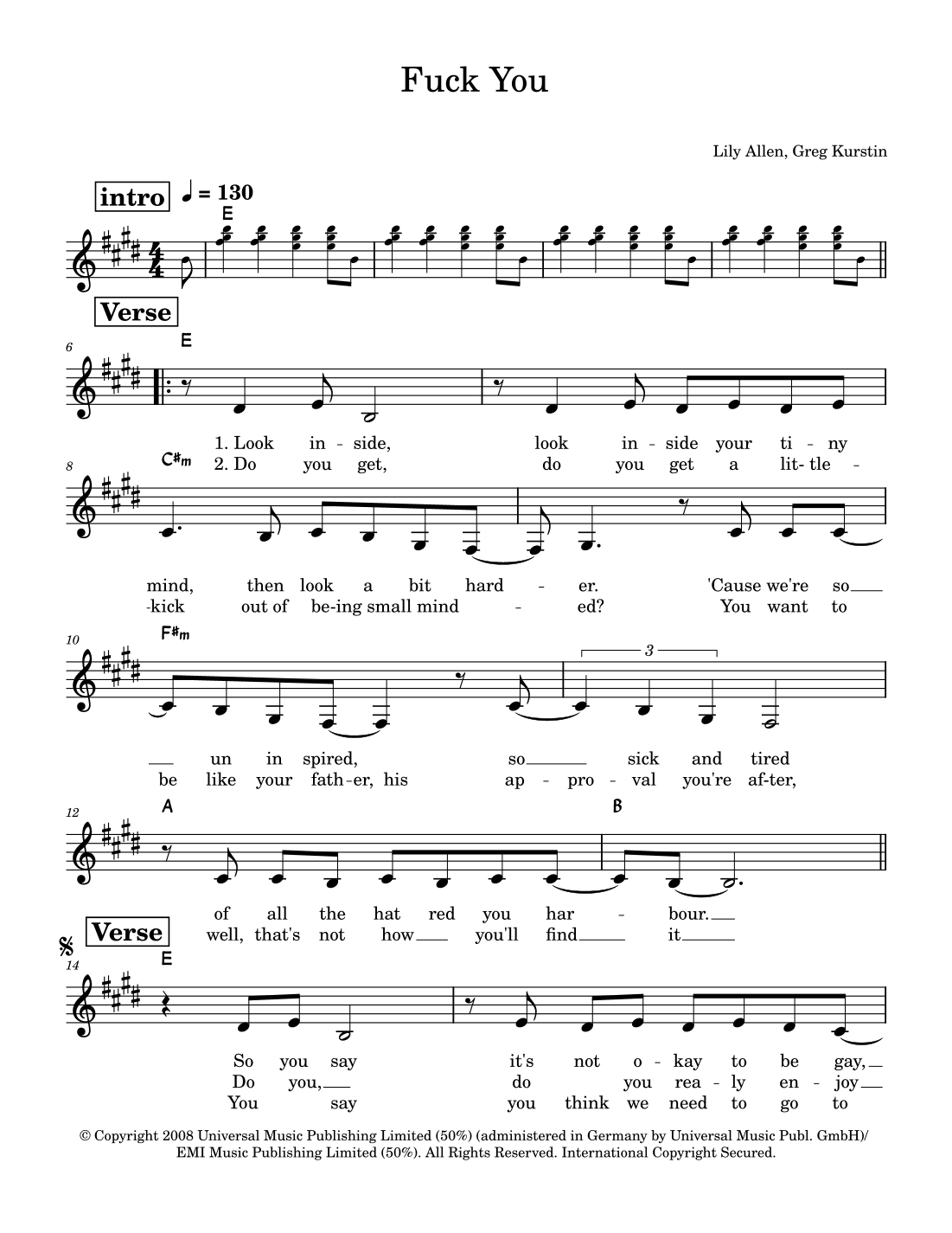 Fuck You (arr. Lead sheet) by Lily Allen Sheet Music for Lead Sheet ...