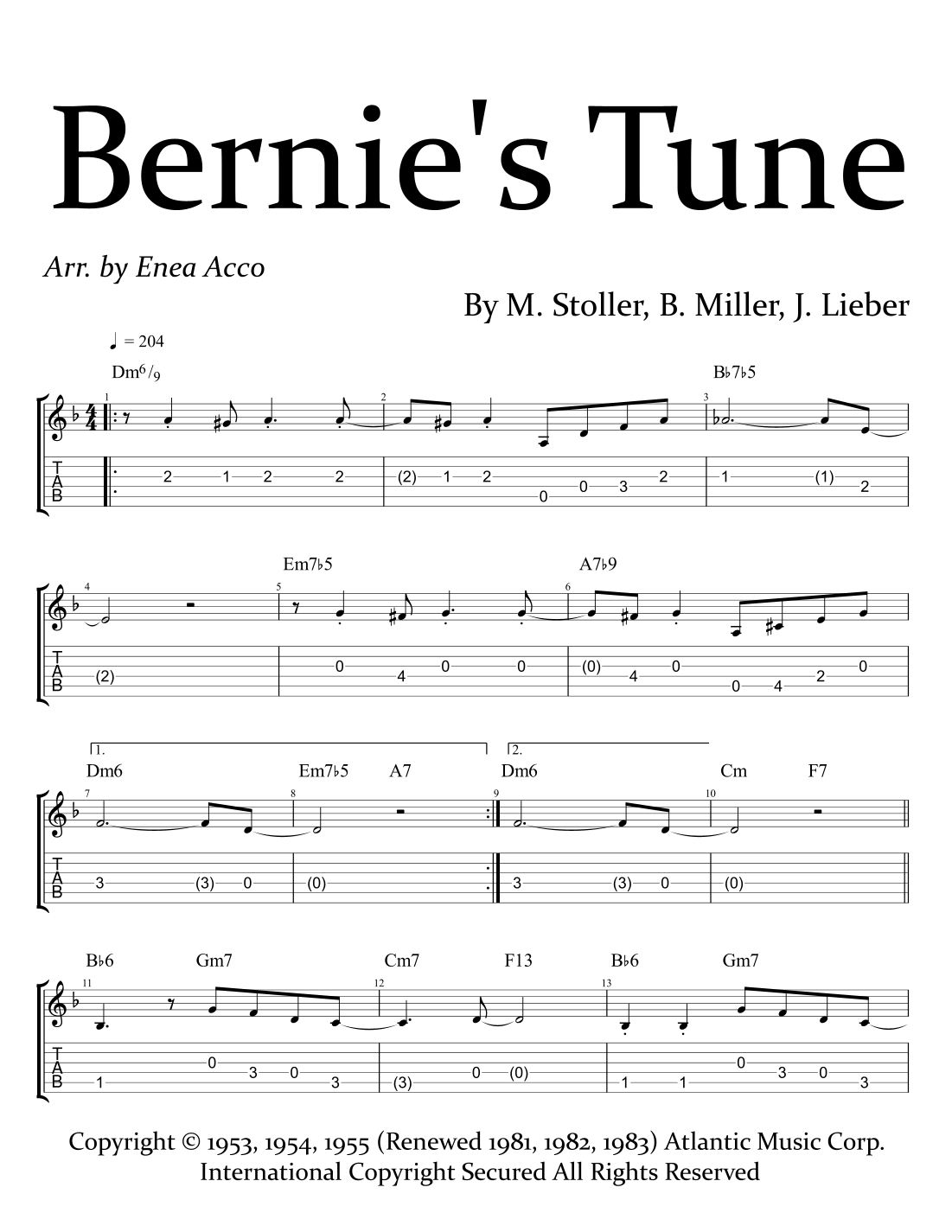 Bernie's Tune (arr. Enea A.) by Bernie Miller Sheet Music for Guitar ...