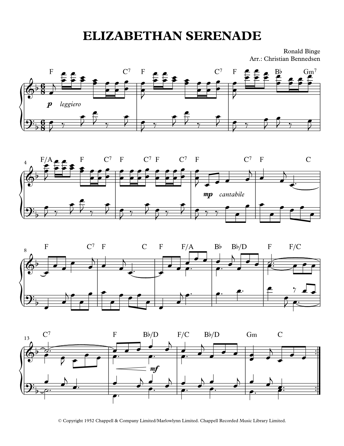 Elizabethan Serenade by Ronald Binge Sheet Music for Piano Solo