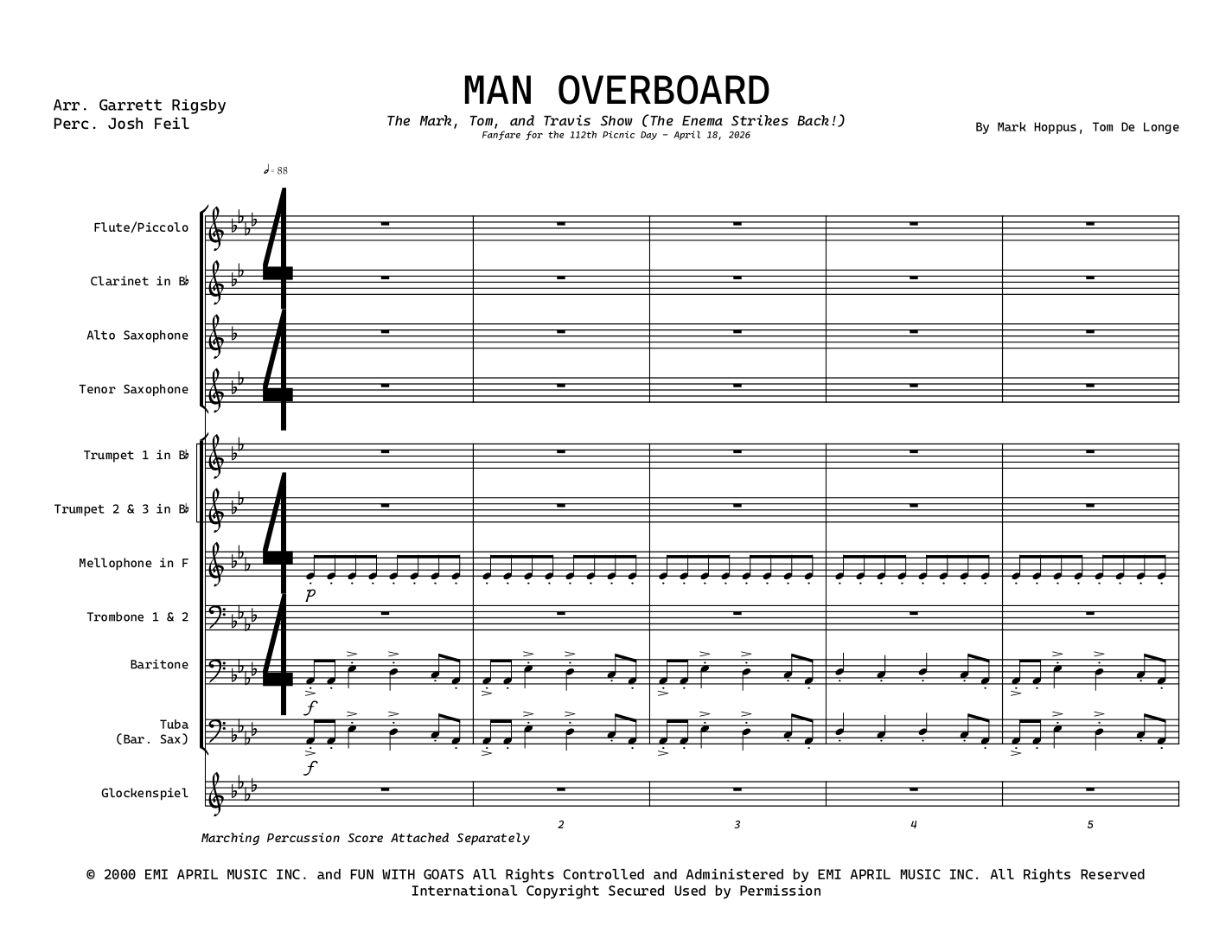Man Overboard (arr. Garrett Rigsby) by Blink 182 Sheet Music for ...