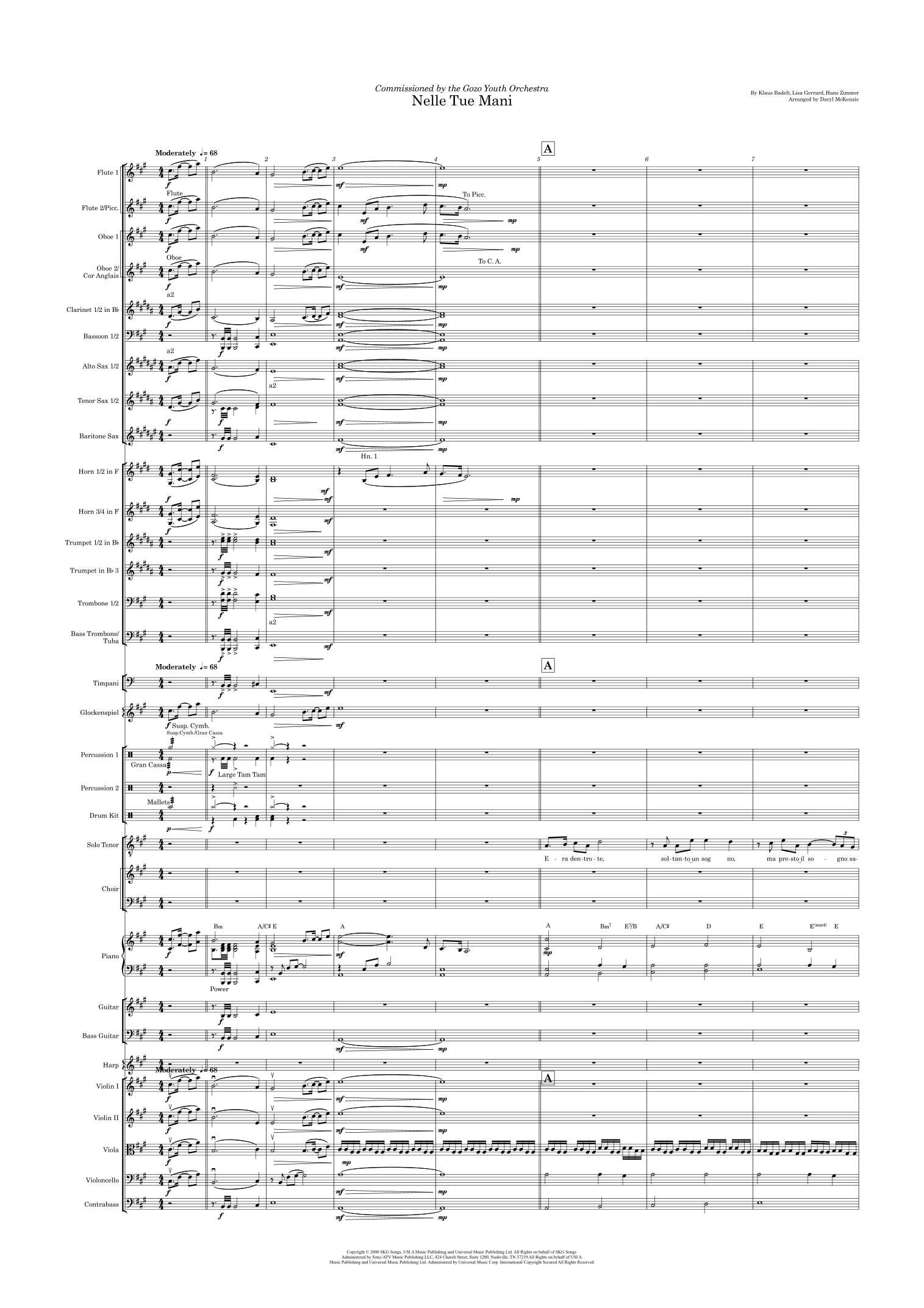 Nelle Tue Mani (arr. Daryl McKenzie) by Andrea Bocelli Full Orchestra